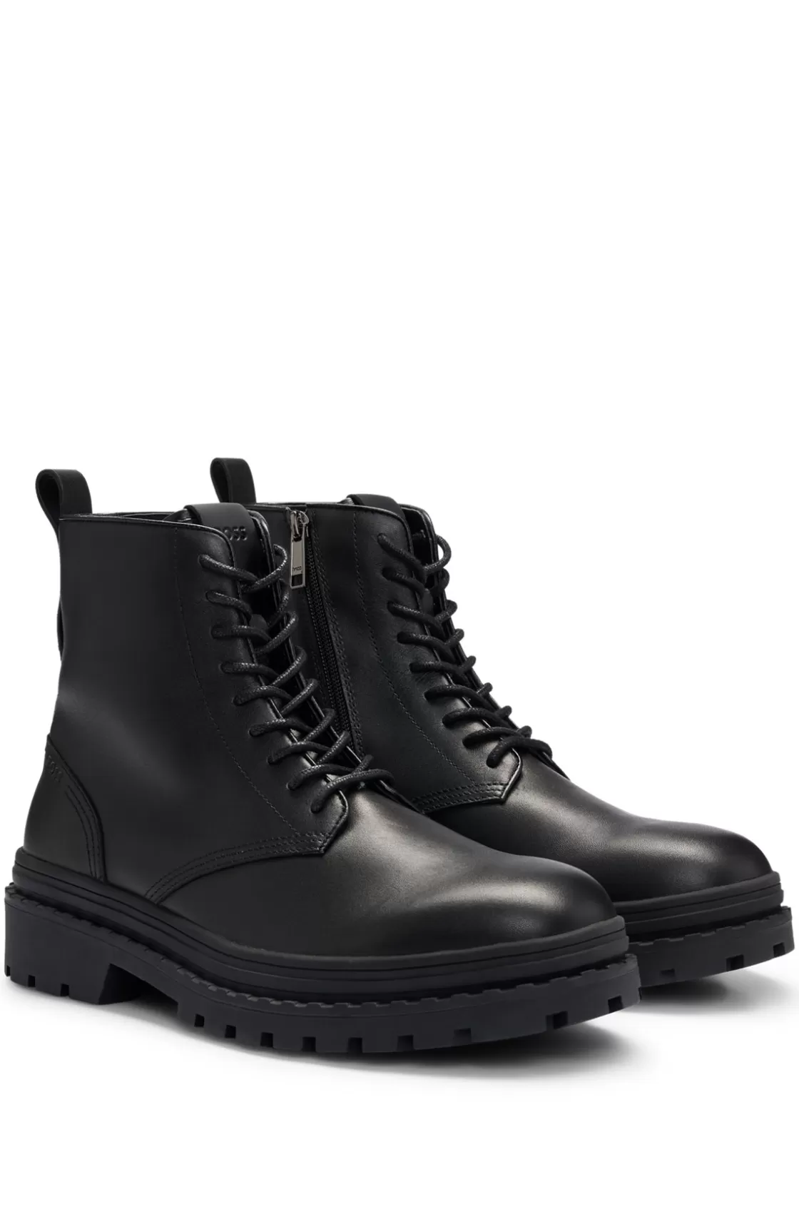 HUGO BOSS Leather Lace-up Boots With Rubber Outsole Black Online