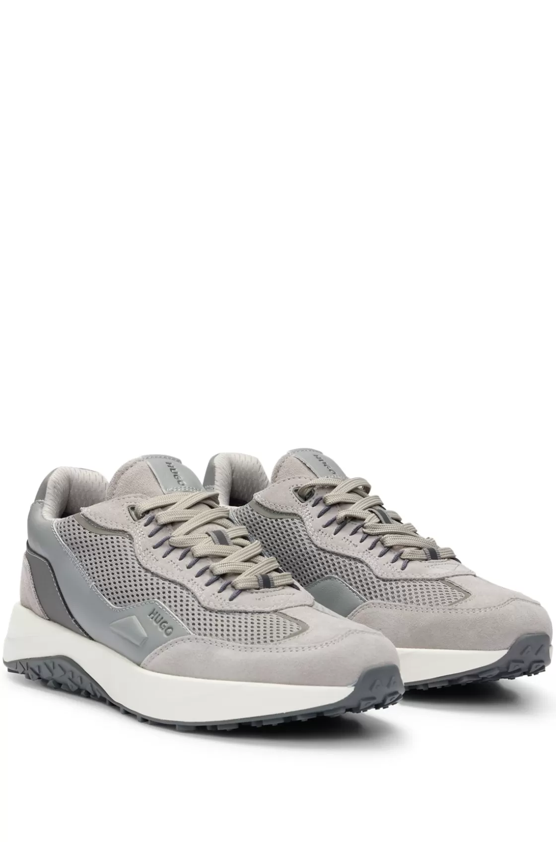 HUGO BOSS Leather Lace-up Trainers With Mesh Trims Light Beige New