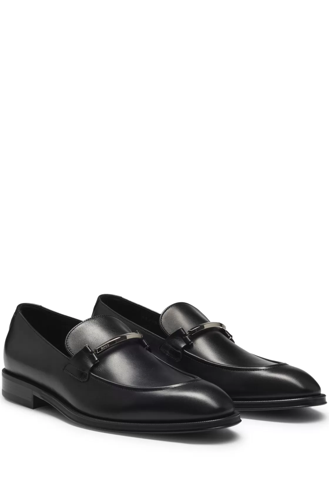 HUGO BOSS Leather Loafers With Branded Hardware Black Online