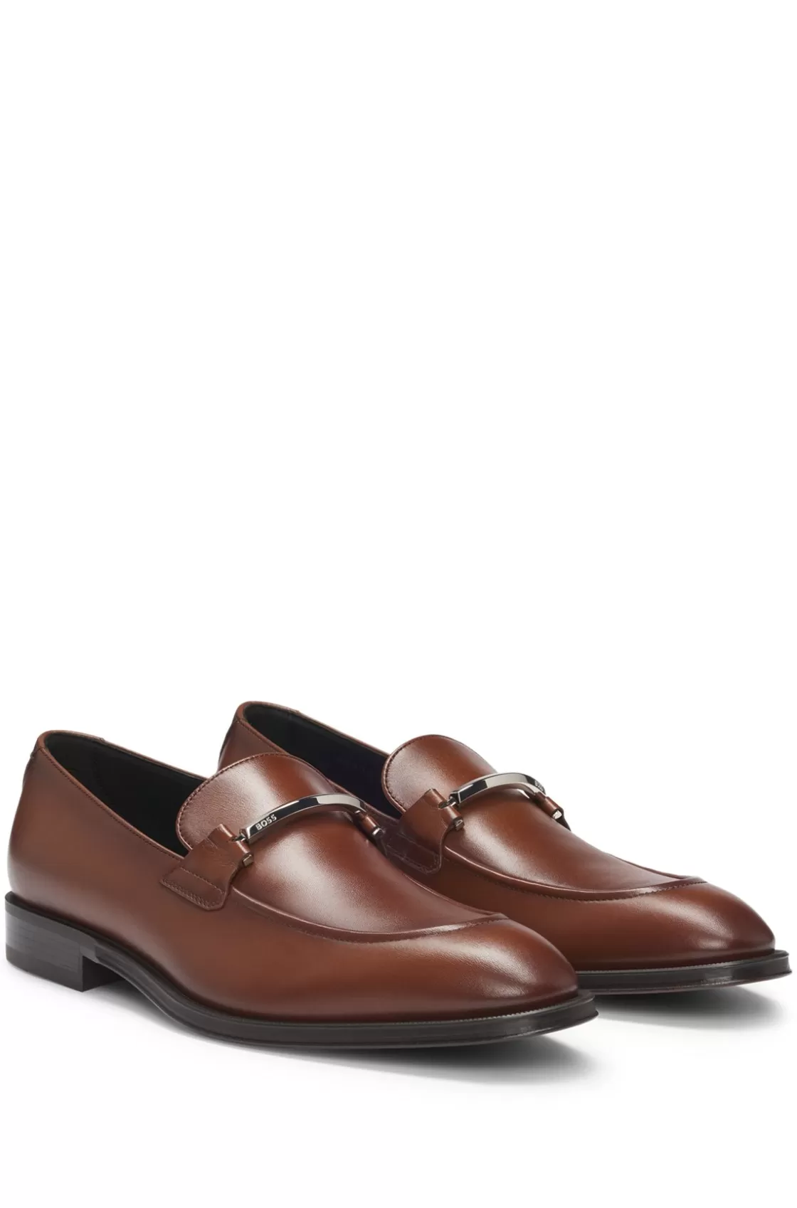 HUGO BOSS Leather Loafers With Branded Hardware Brown Outlet
