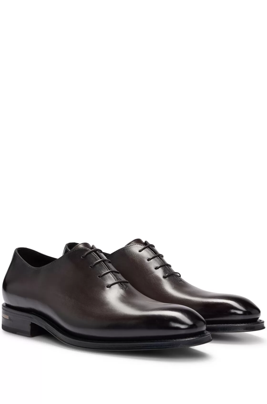 HUGO BOSS Leather Oxford Shoes With Burnished Effect Dark Brown Flash Sale