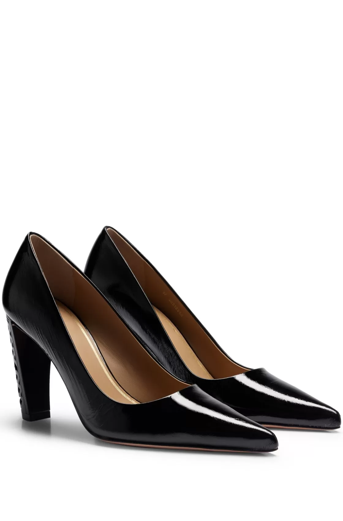 HUGO BOSS Leather Pumps With Monogram-patterned Heels Black New