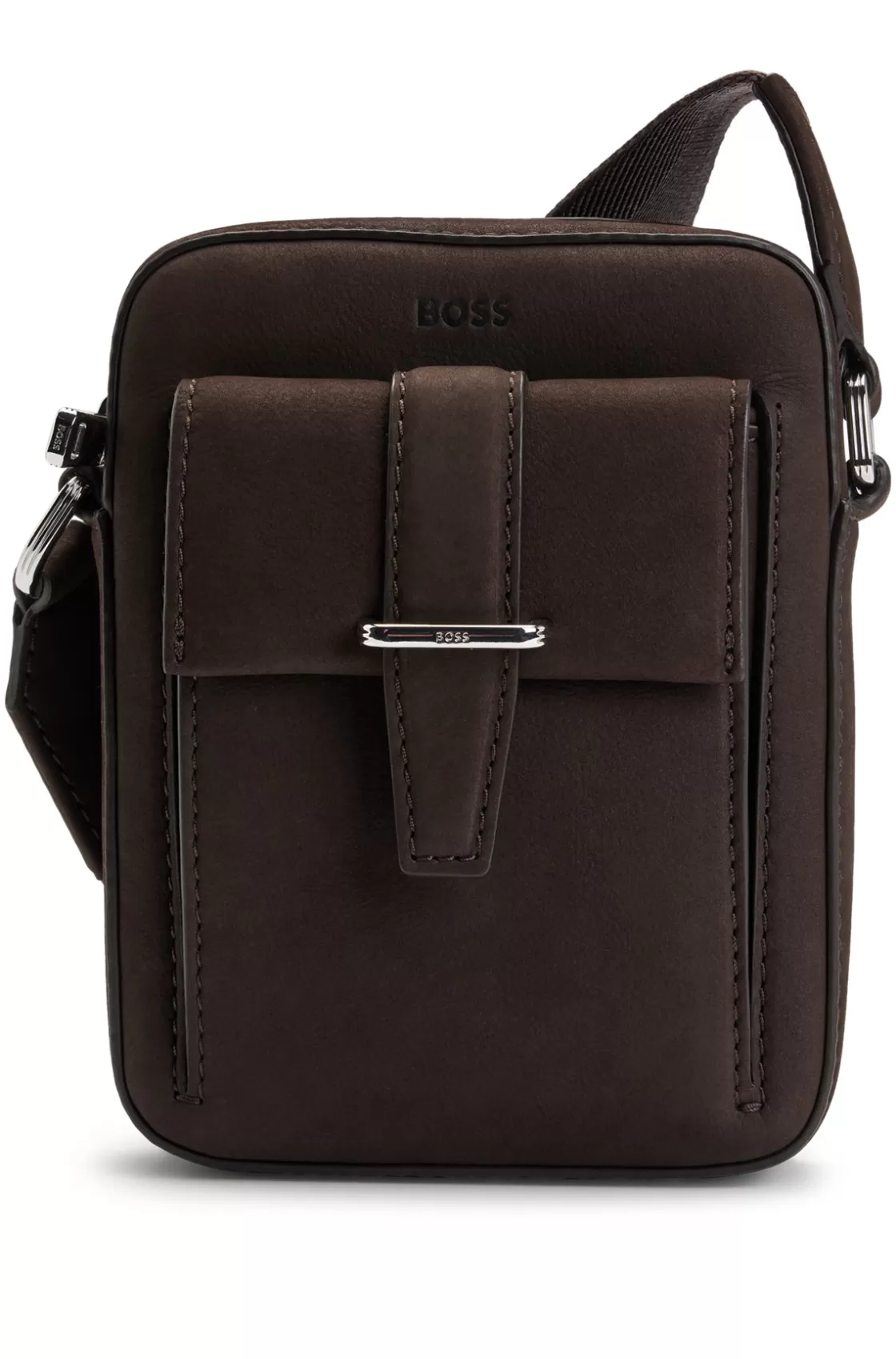 HUGO BOSS Leather Reporter Bag With Branded Trims Dark Brown Cheap