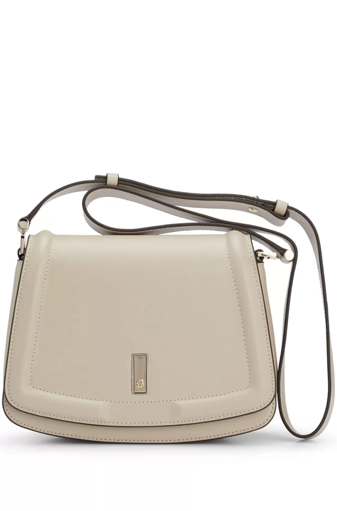 HUGO BOSS Leather Saddle Bag With Signature Hardware And Monogram Light Beige Store