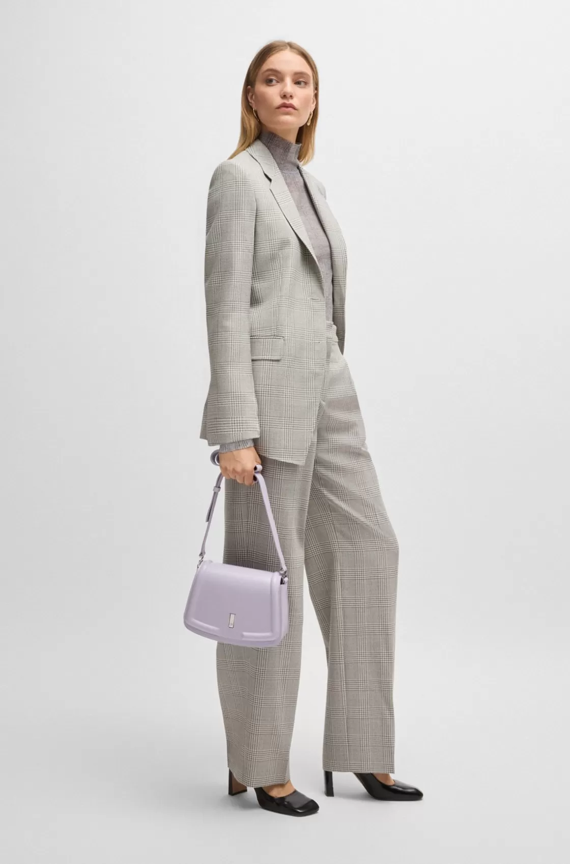 HUGO BOSS Leather Saddle Bag With Signature Hardware And Monogram Light Purple Flash Sale