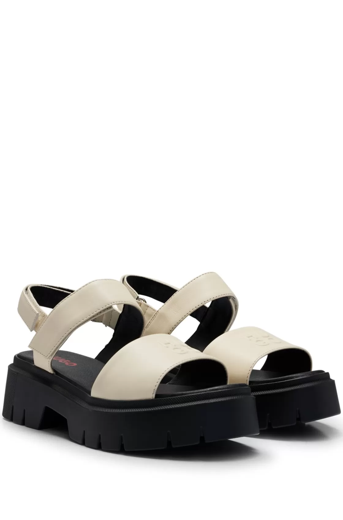HUGO BOSS Leather Sandals With Stacked Logo White Online