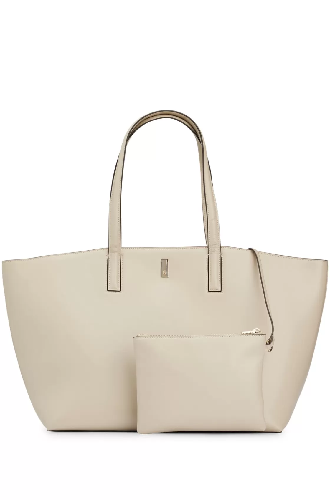 HUGO BOSS Leather Shopper Bag With Signature Hardware Light Beige Online