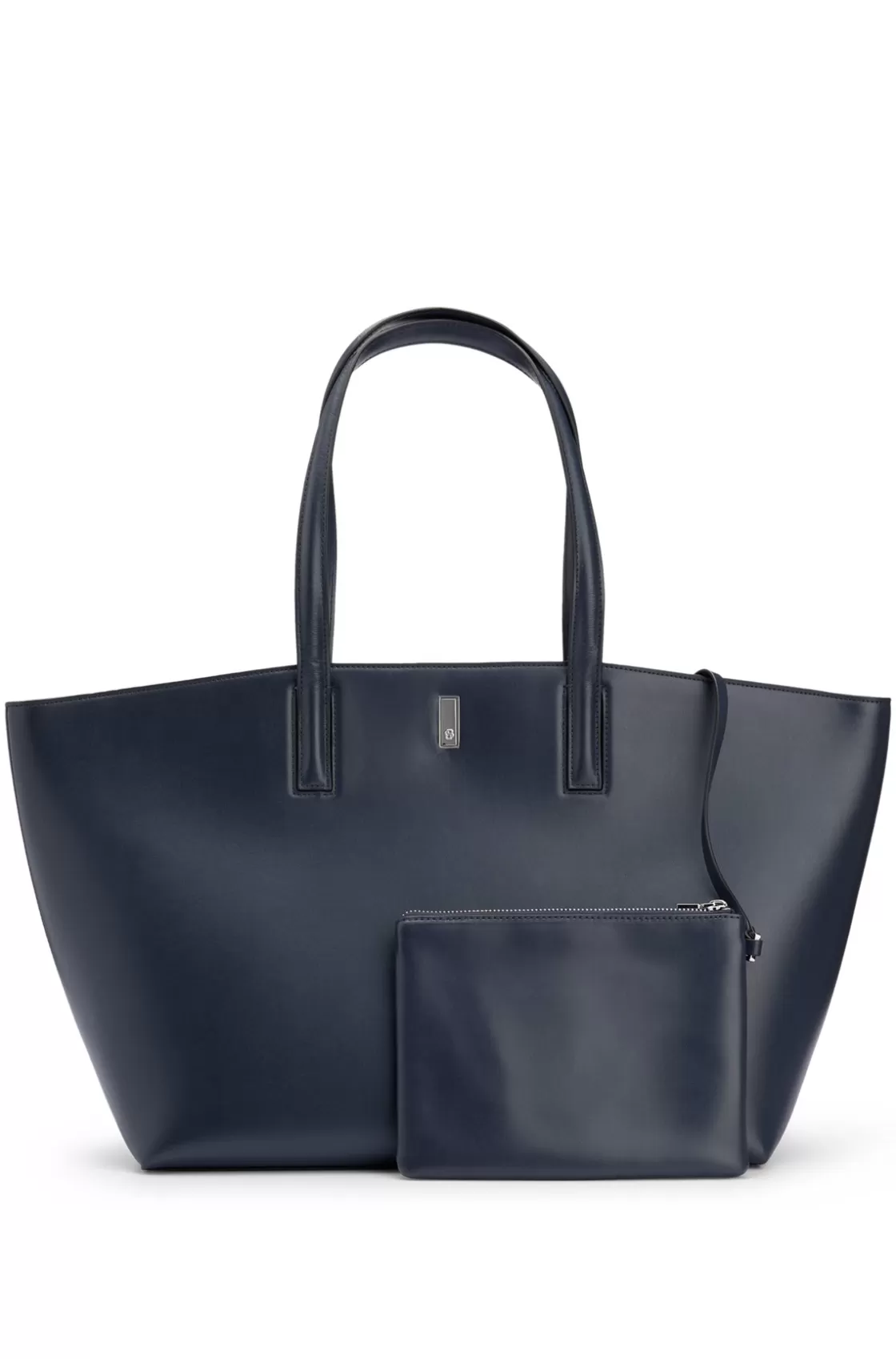 HUGO BOSS Leather Shopper Bag With Signature Hardware Dark Blue Store