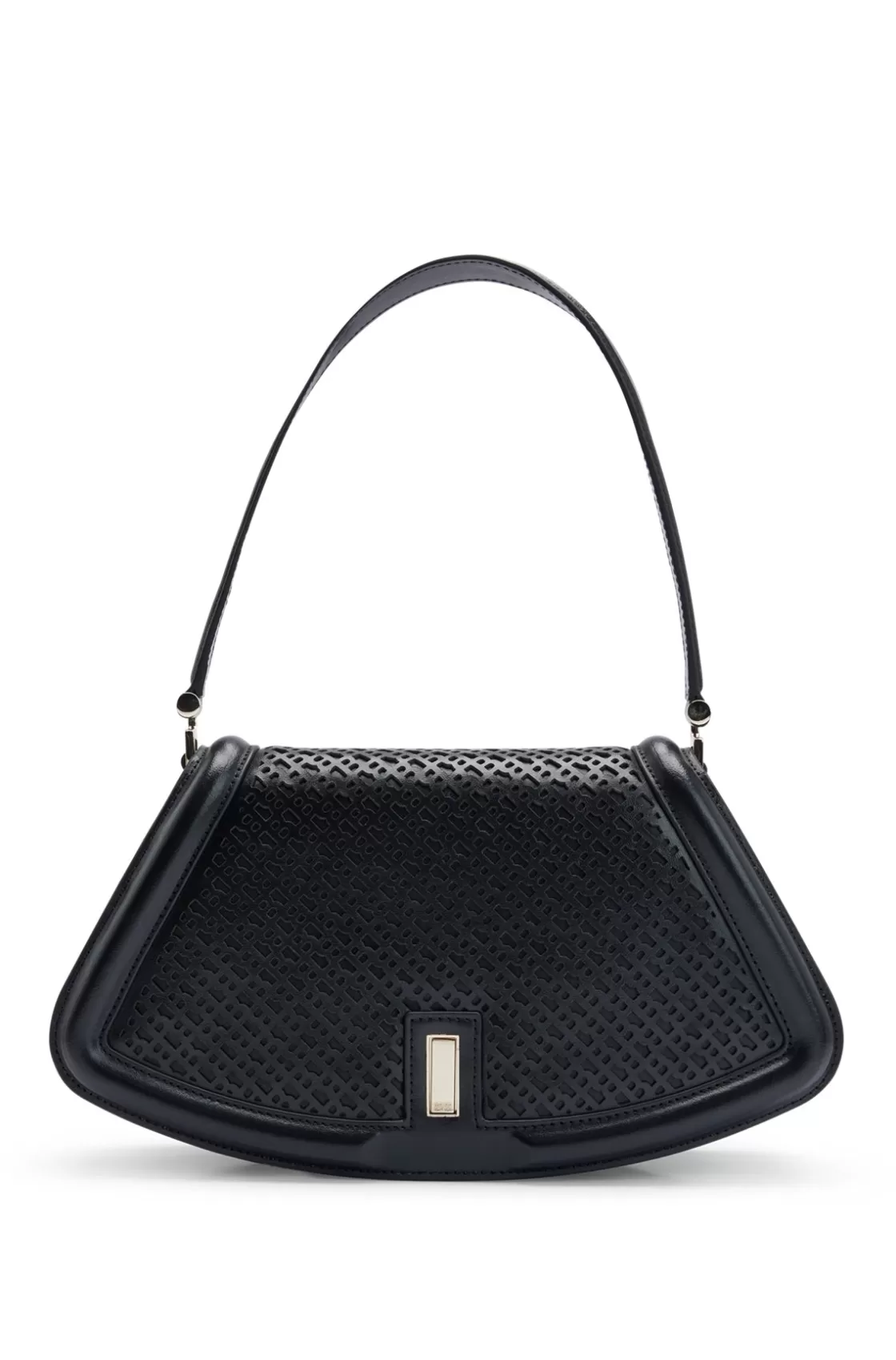 HUGO BOSS Leather Shoulder Bag With Monogram Pattern Black Sale