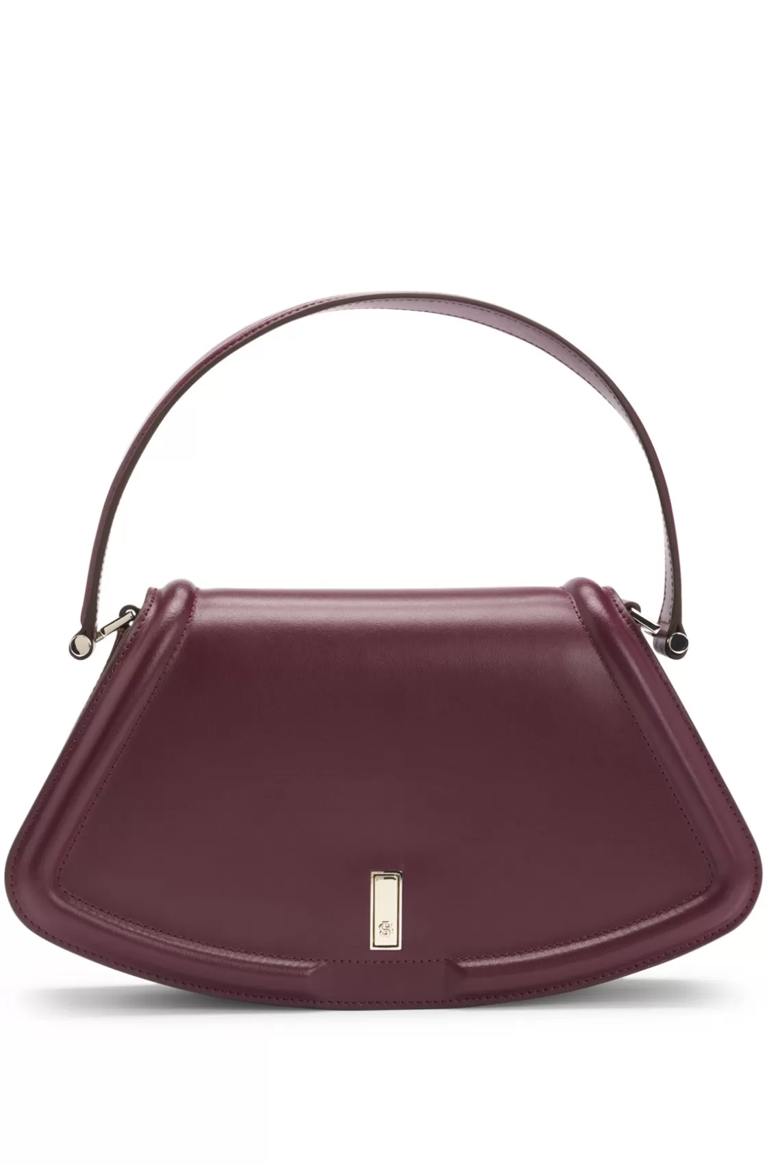 HUGO BOSS Leather Shoulder Bag With Signature Hardware Dark Red Clearance