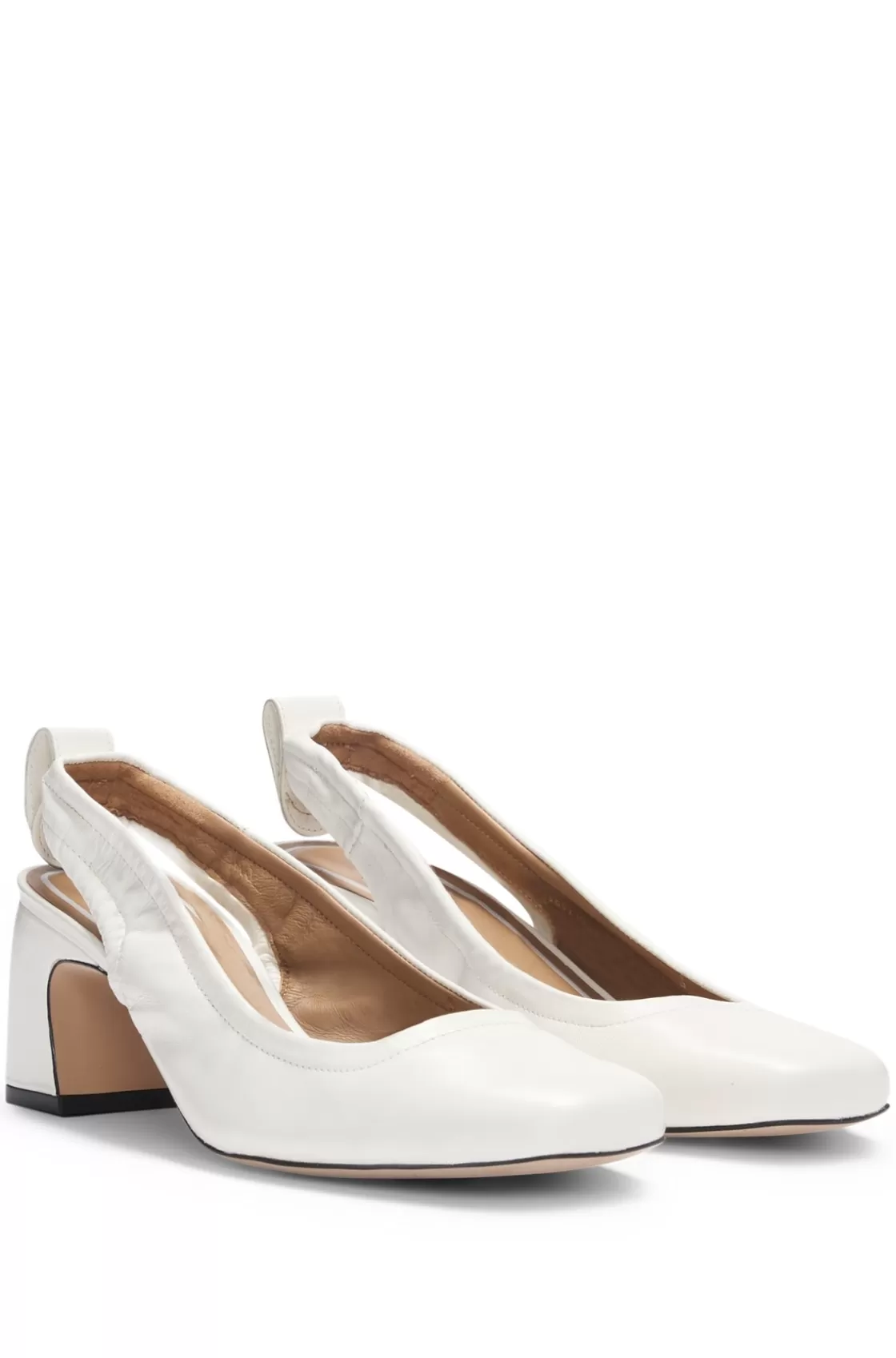 HUGO BOSS Leather Slingback Pumps With Double B Monogram White Best