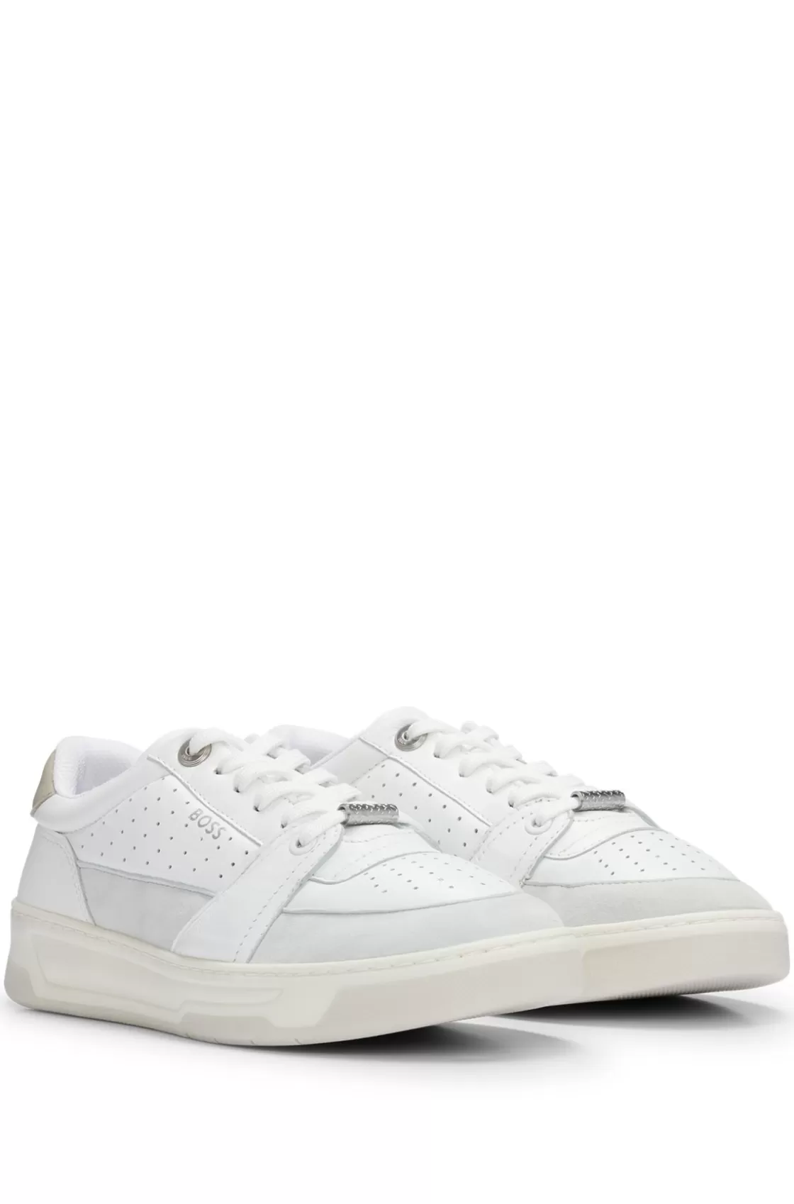 HUGO BOSS Leather Trainers With Suede Trims And Perforations White Fashion