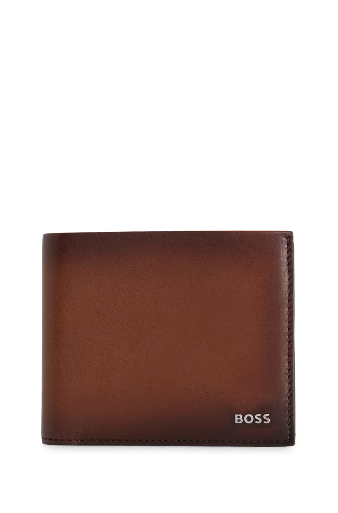 HUGO BOSS Leather Wallet With Polished-silver Lettering Brown Sale