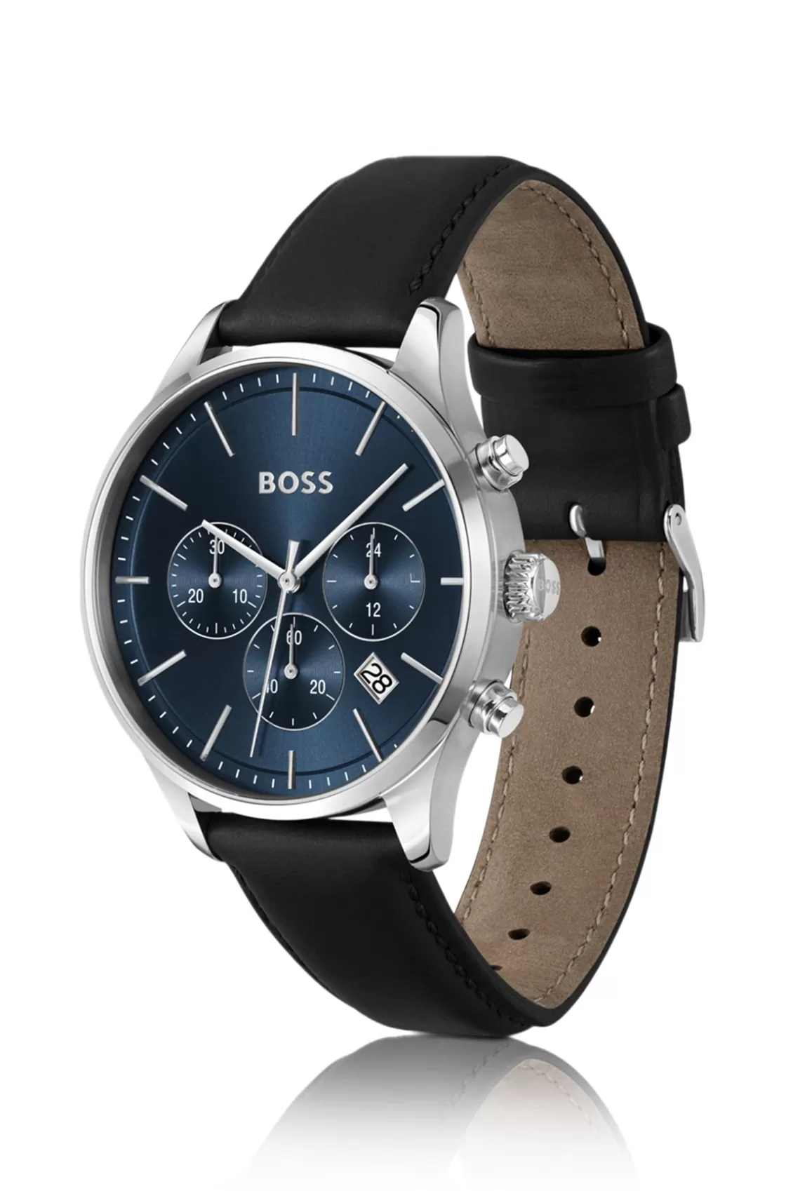 HUGO BOSS Leather-strap Chronograph Watch With Blue Dial Assorted-Pre-Pack Hot