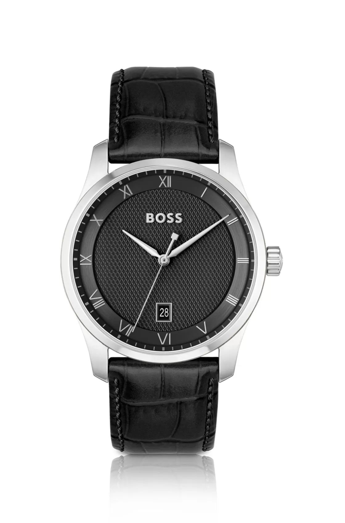 HUGO BOSS Leather-strap Watch With Black Patterned Dial Assorted-Pre-Pack New