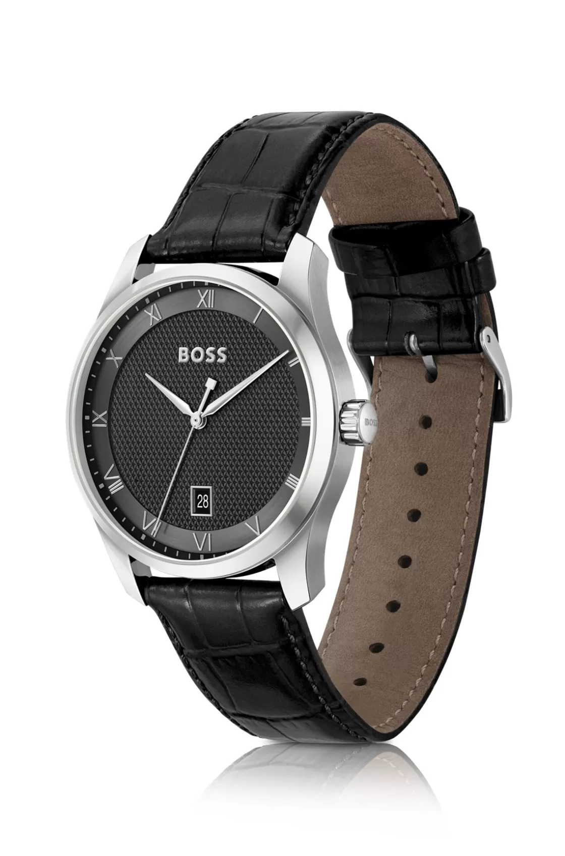 HUGO BOSS Leather-strap Watch With Black Patterned Dial Assorted-Pre-Pack New