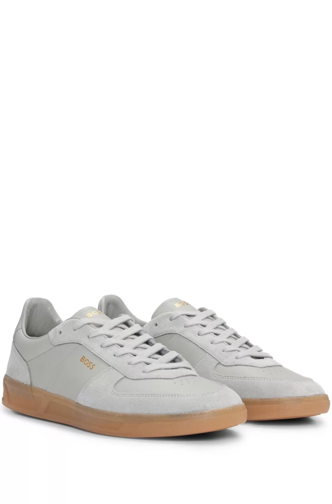 HUGO BOSS Leather-suede Trainers With Foil-print Branding Grey Best Sale