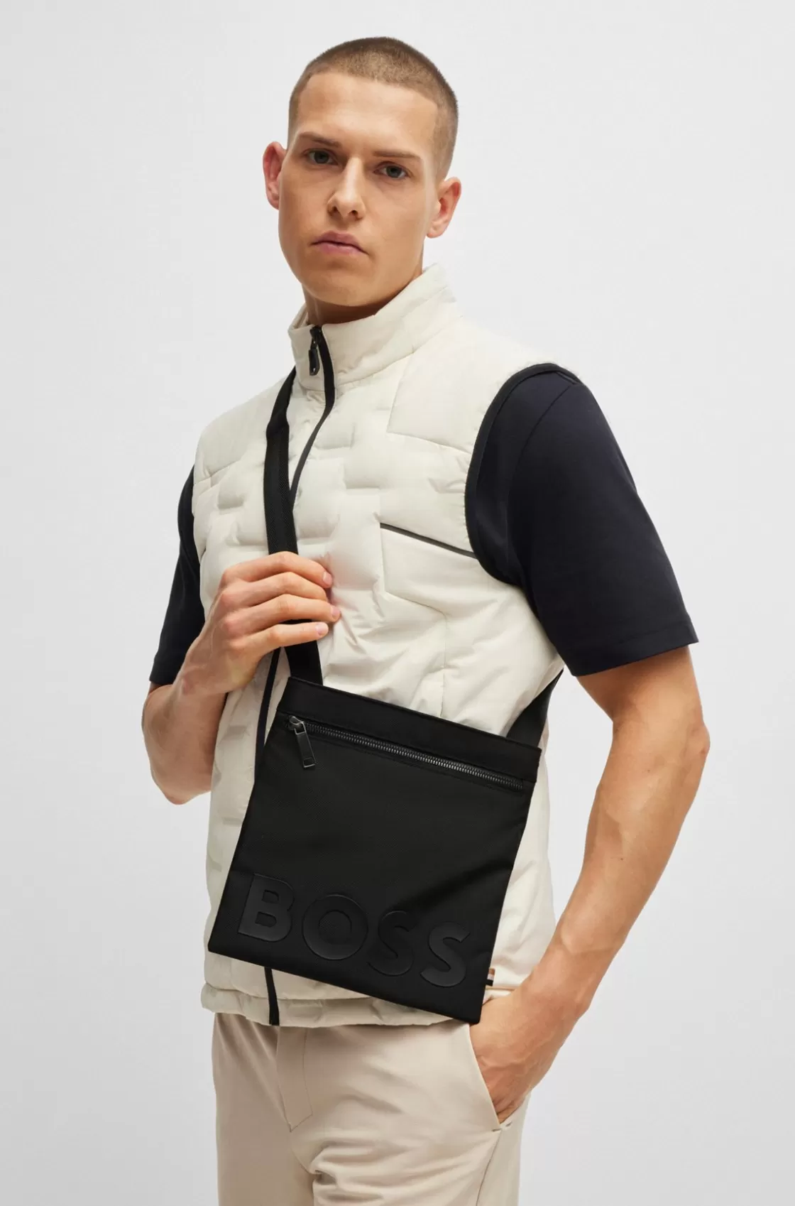 HUGO BOSS Logo Envelope Bag In Structured Black Discount