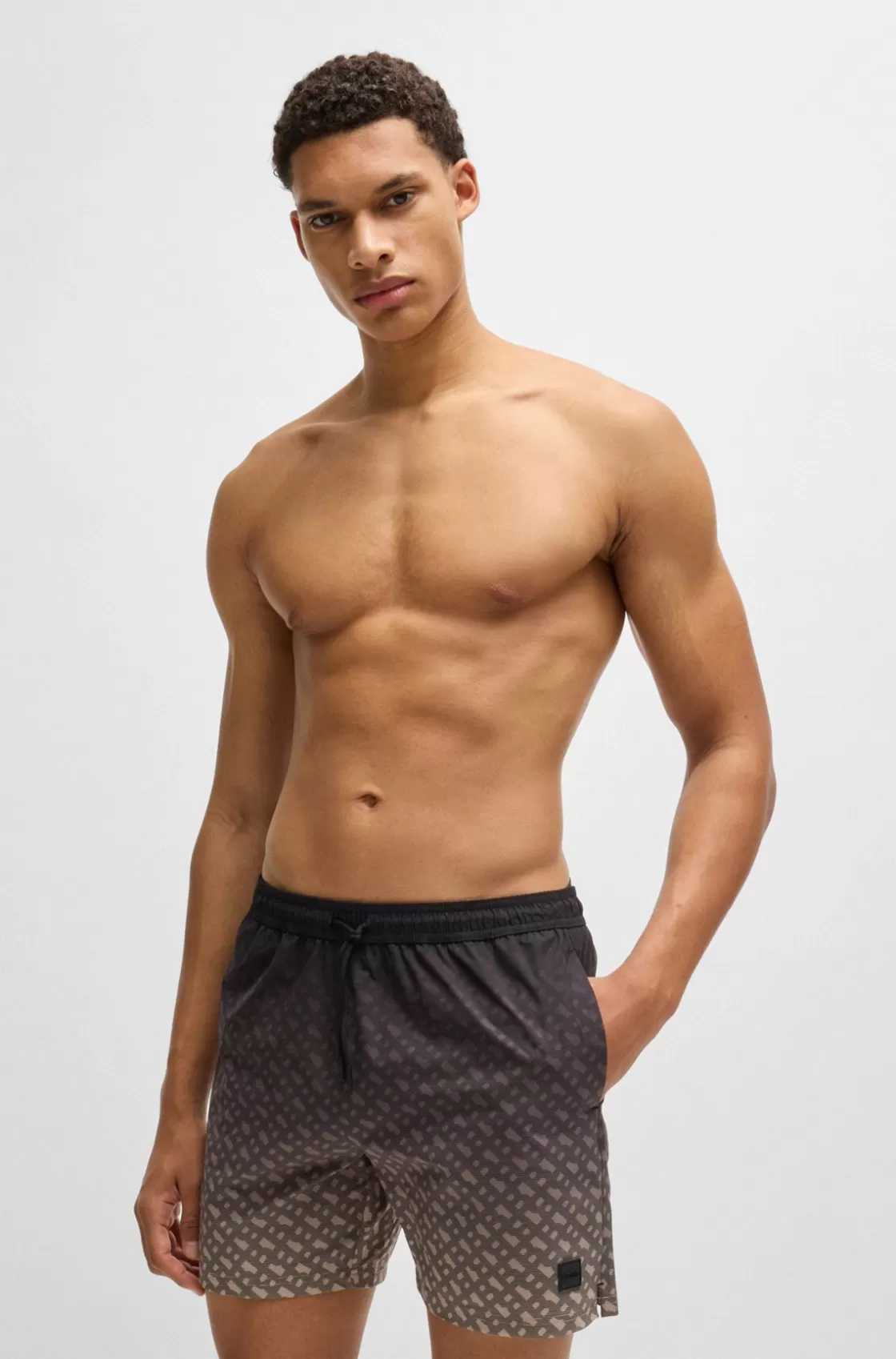 HUGO BOSS Logo-badge Swim Shorts With Degradé Monogram Print Black Flash Sale