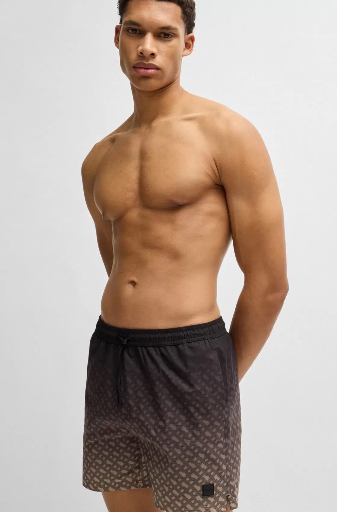 HUGO BOSS Logo-badge Swim Shorts With Degradé Monogram Print Black Flash Sale