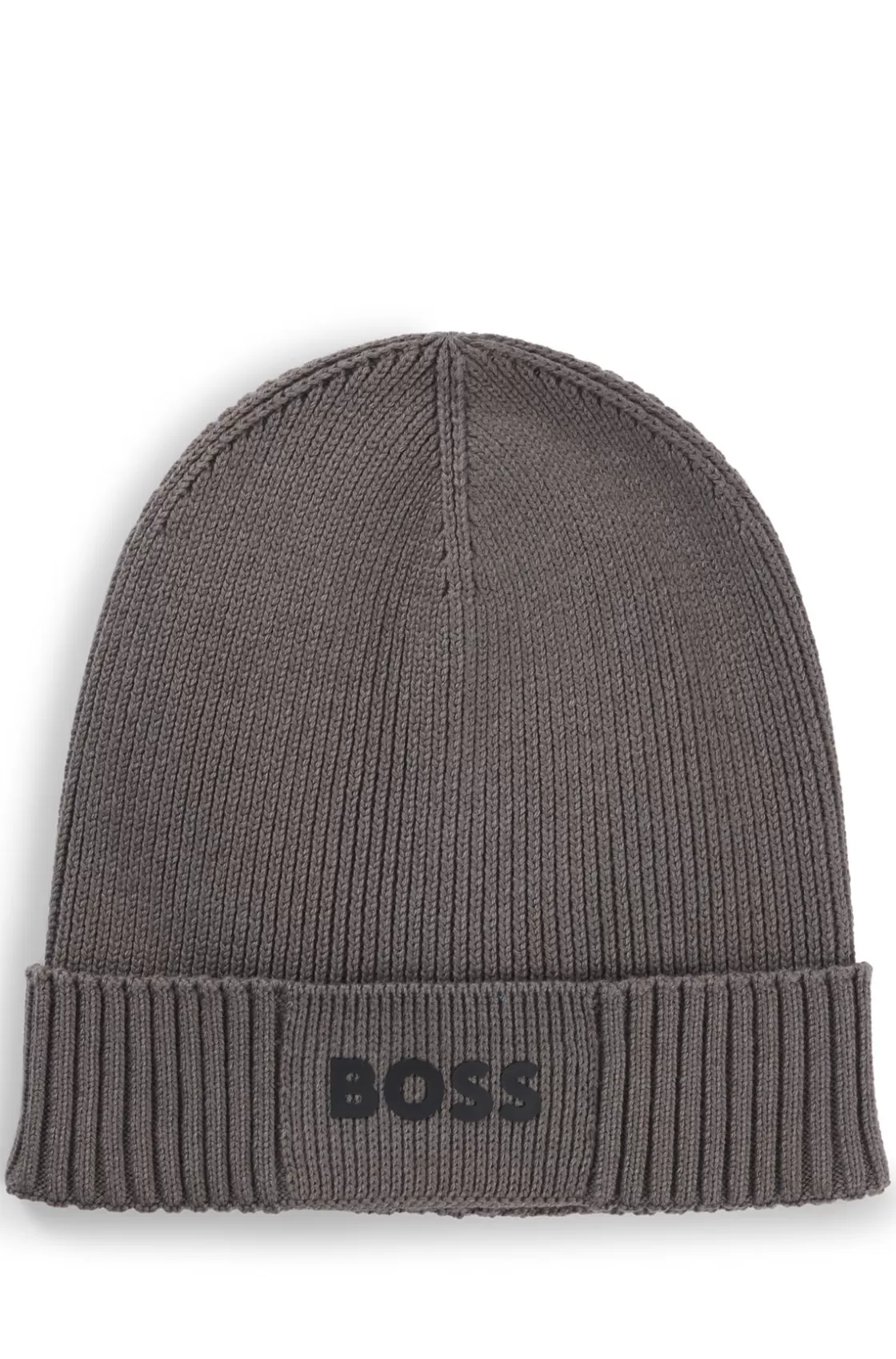 HUGO BOSS Logo-detail Beanie Hat In Cotton And Wool Light Grey Best