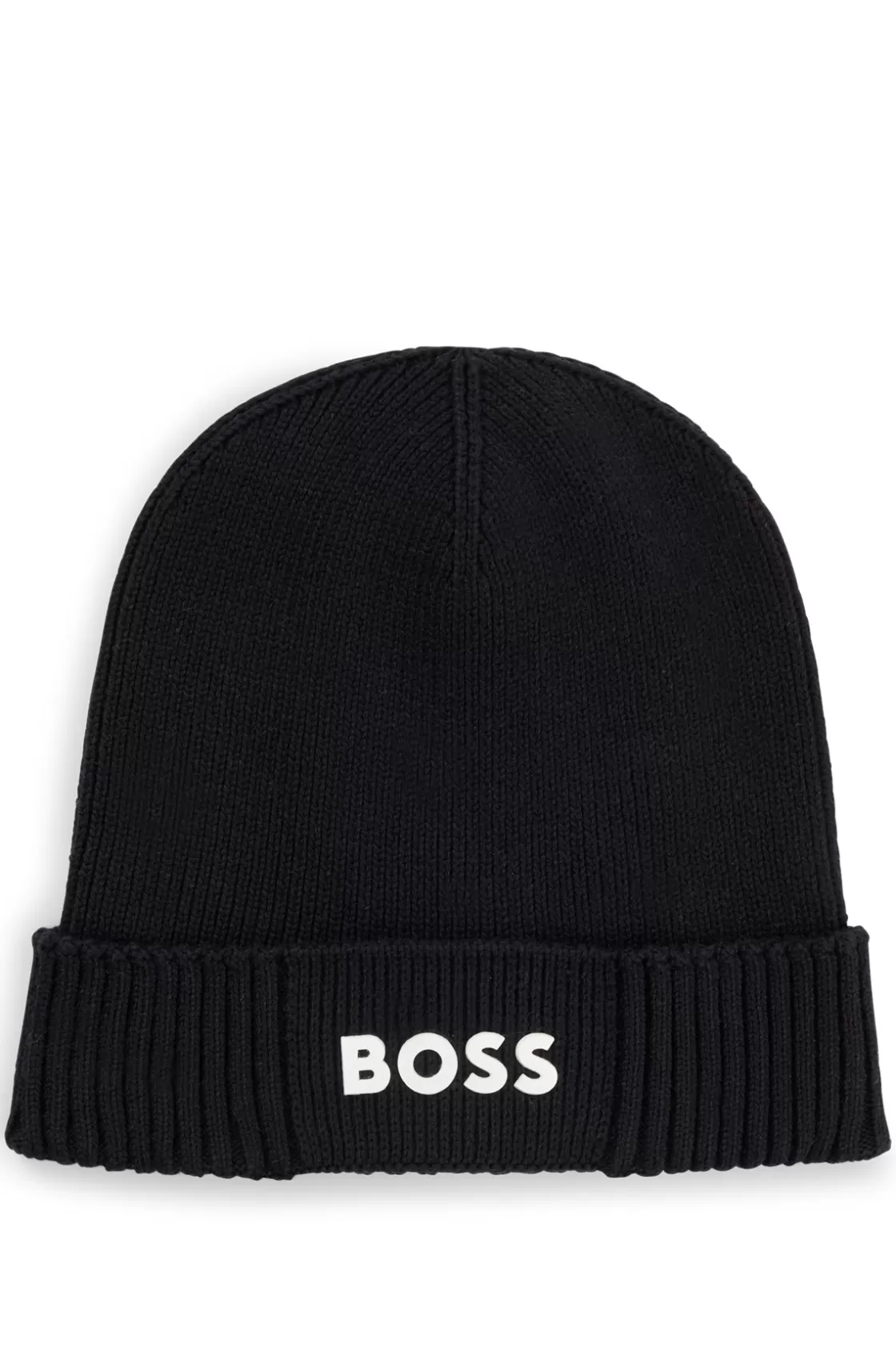 HUGO BOSS Logo-detail Beanie Hat In Cotton And Wool Black Cheap