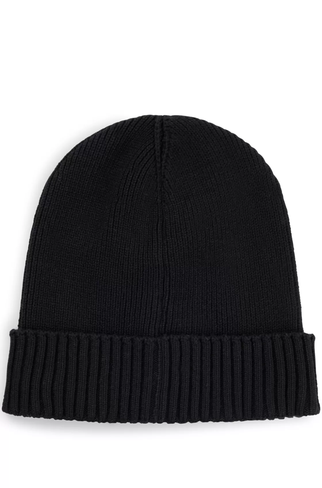 HUGO BOSS Logo-detail Beanie Hat In Cotton And Wool Black Cheap