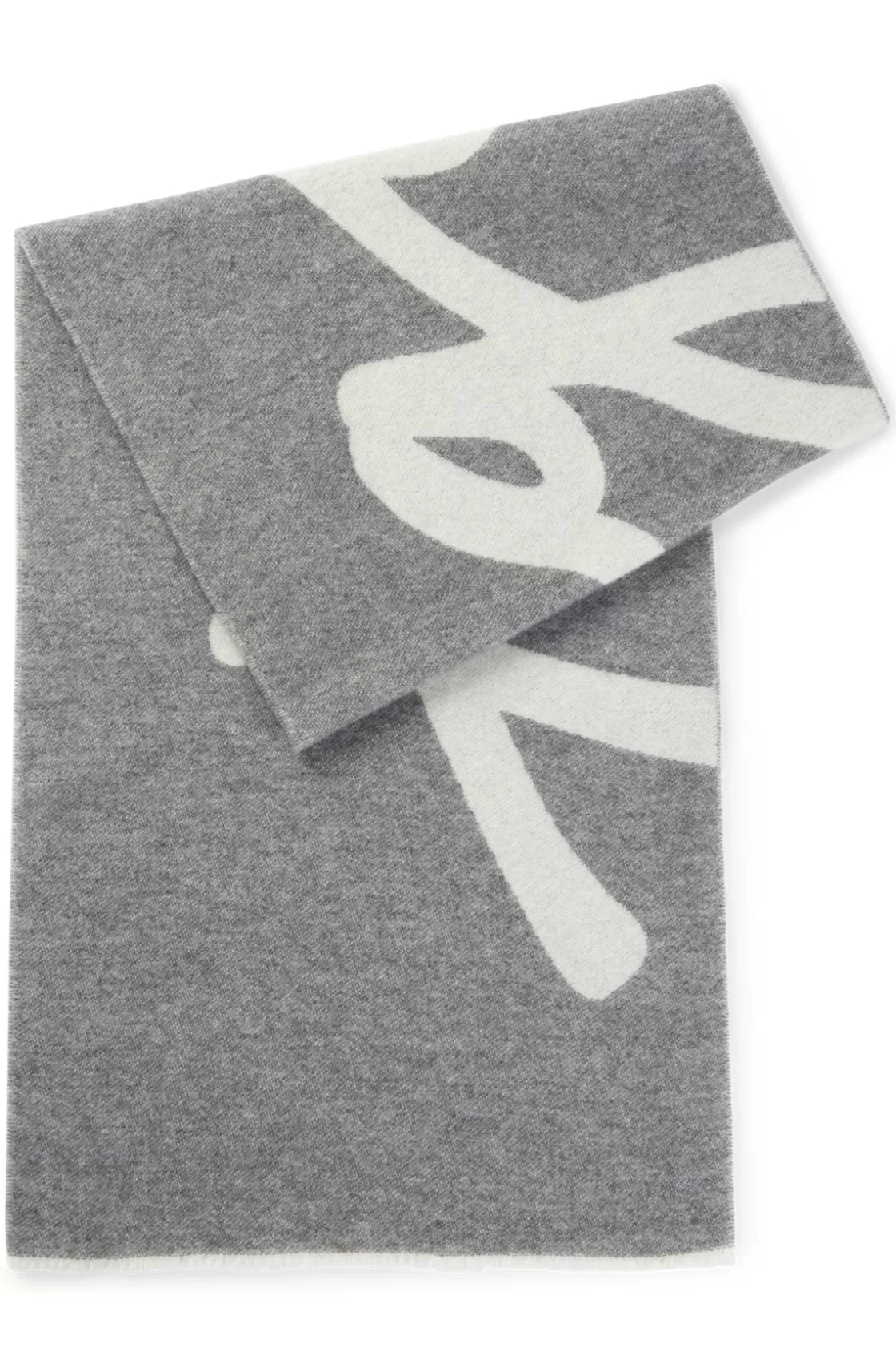 HUGO BOSS Logo-detail Scarf In Wool Grey Fashion