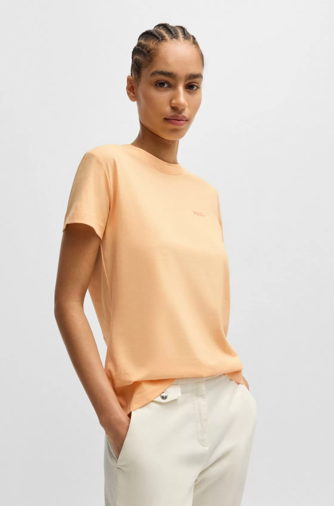HUGO BOSS Logo-detail T-shirt In Compact Cotton Jersey Light Orange Best Sale
