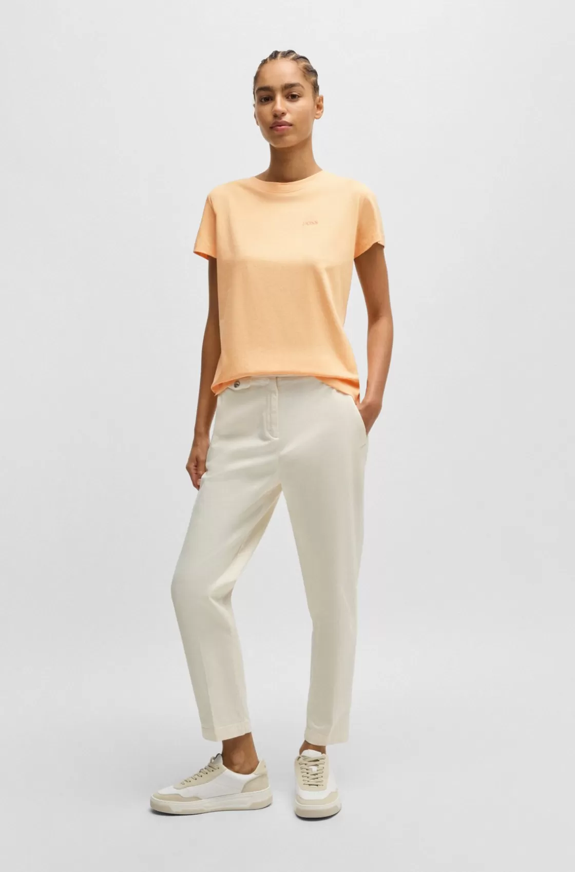 HUGO BOSS Logo-detail T-shirt In Compact Cotton Jersey Light Orange Best Sale