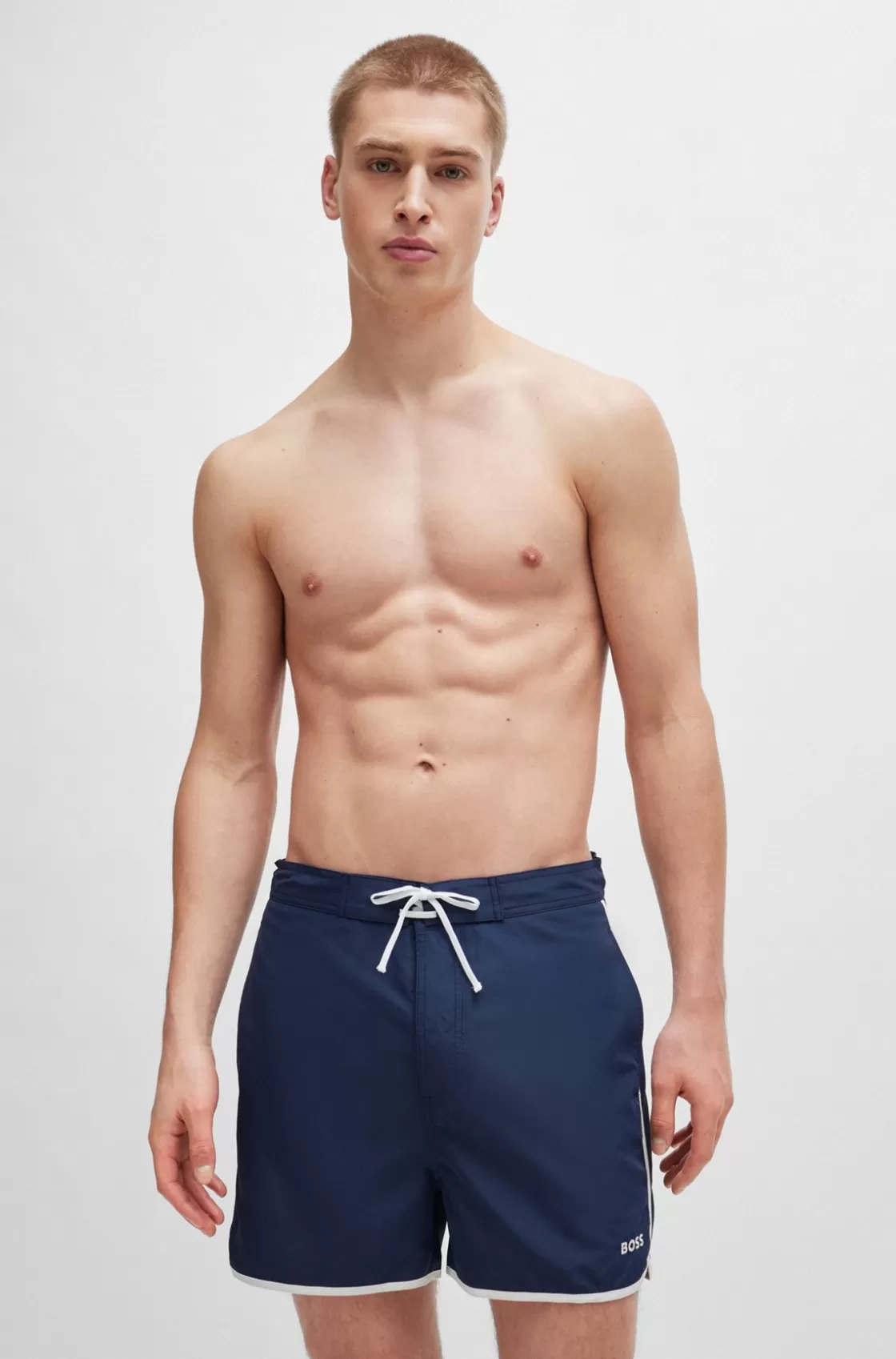 HUGO BOSS Logo-embroidered Quick-dry Swim Shorts With Contrast Details Dark Blue Shop