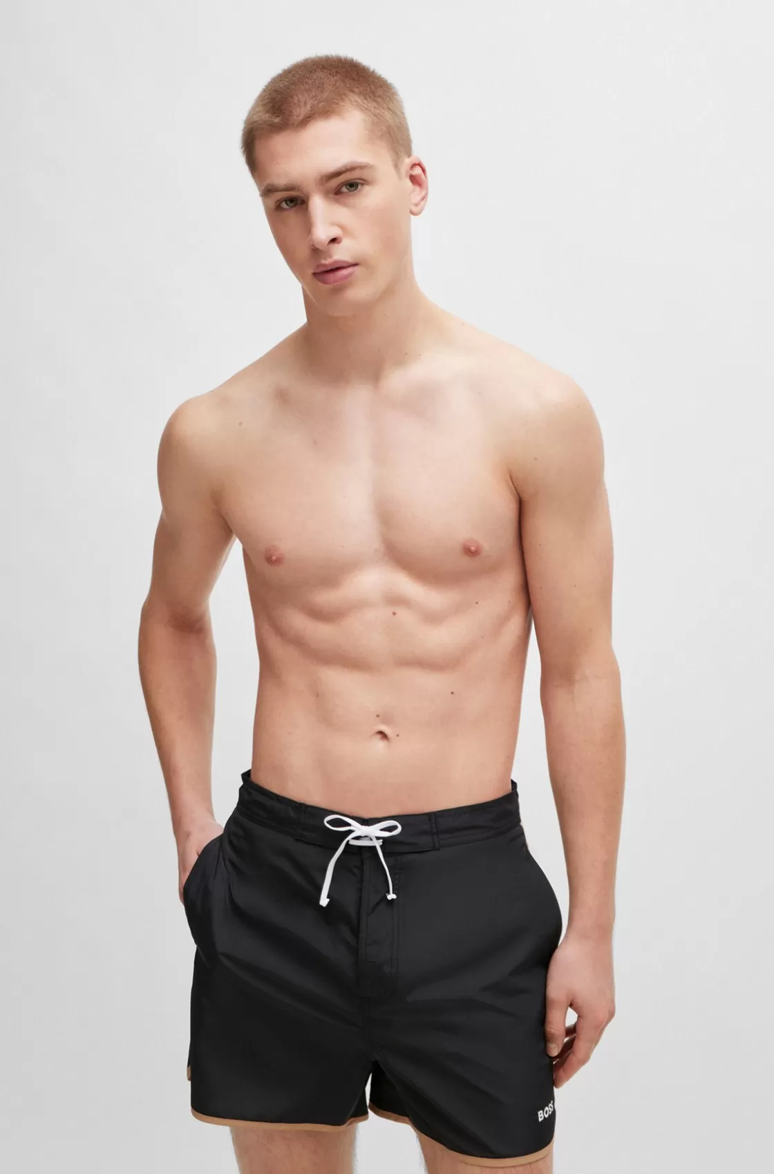 HUGO BOSS Logo-embroidered Quick-dry Swim Shorts With Contrast Details Black Flash Sale