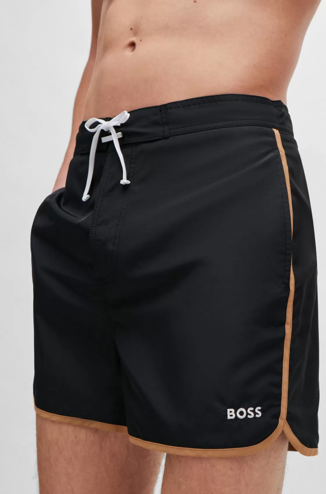 HUGO BOSS Logo-embroidered Quick-dry Swim Shorts With Contrast Details Black Flash Sale