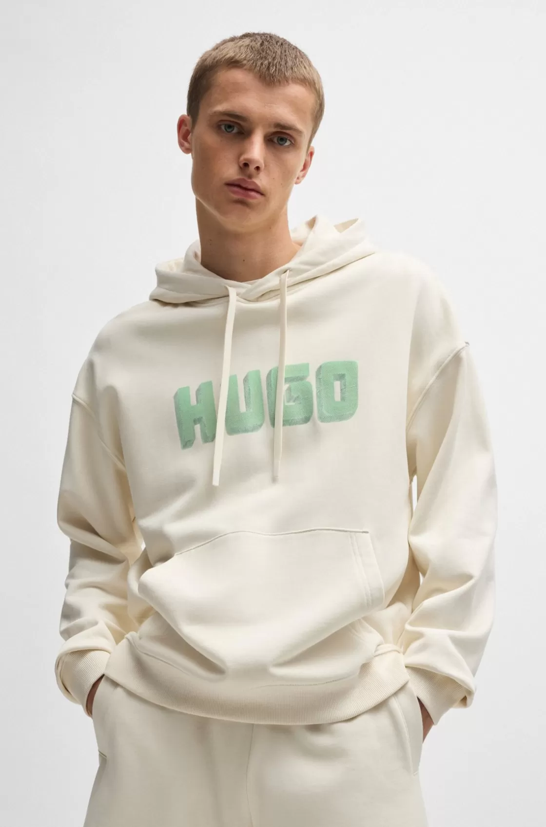 HUGO BOSS Logo-print Hoodie In French-terry Cotton White Best Sale