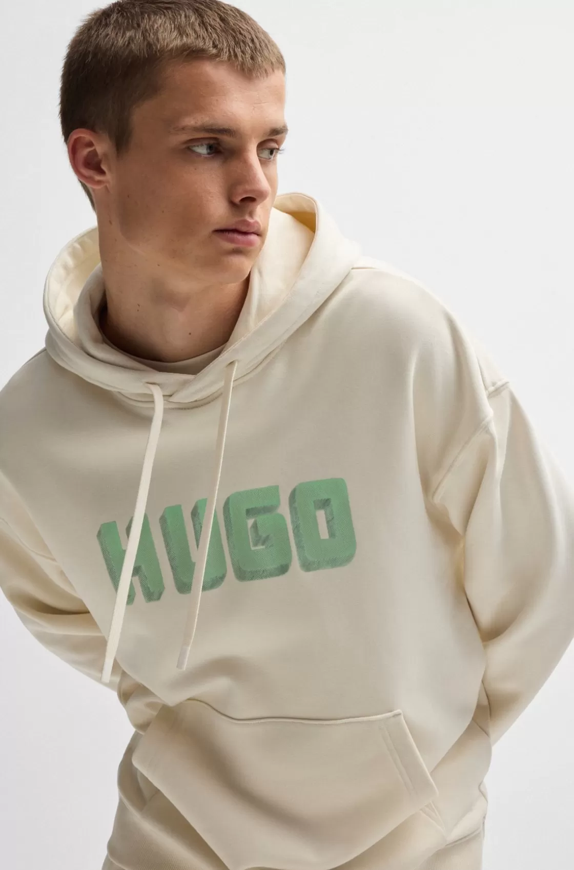HUGO BOSS Logo-print Hoodie In French-terry Cotton White Best Sale