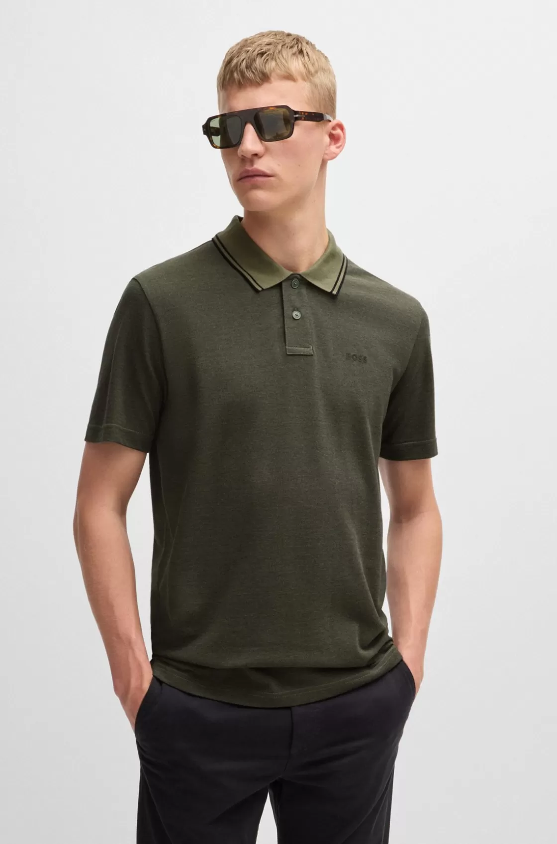 HUGO BOSS Logo-print Polo Shirt In Oxford-piqué Cotton Light Green Best