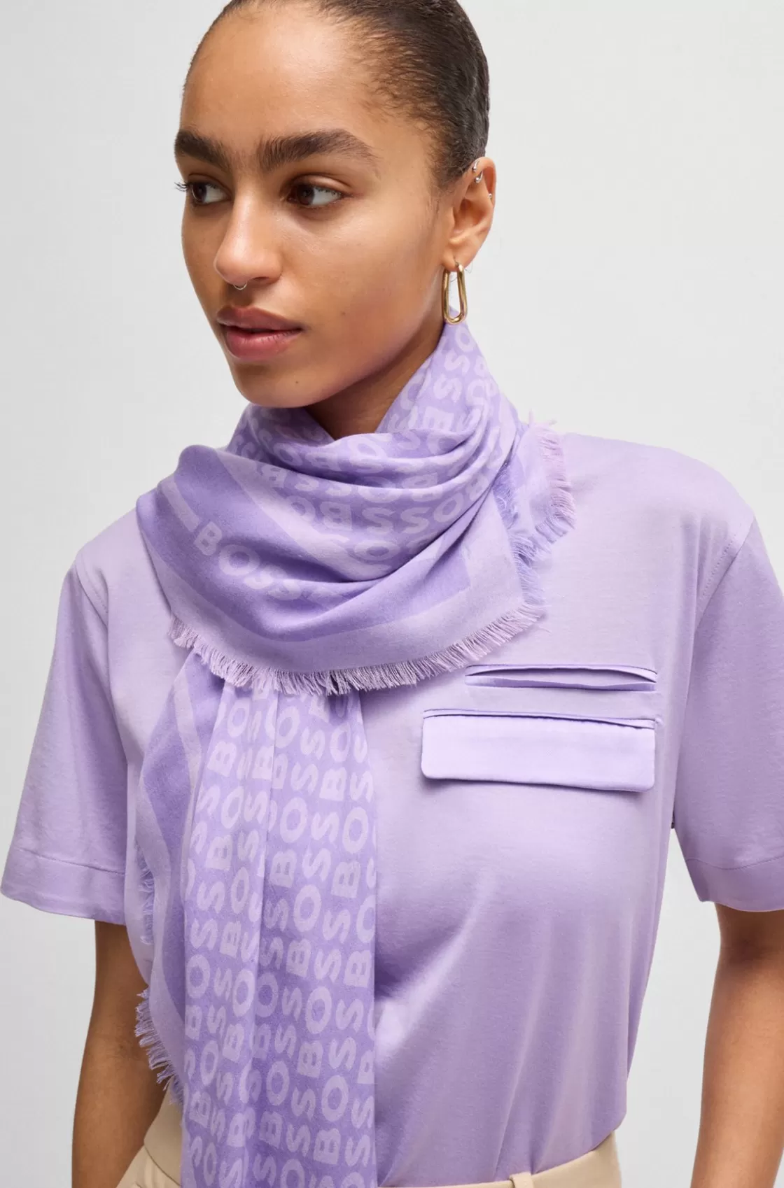 HUGO BOSS Logo-print Scarf In Modal And Silk Light Purple Online