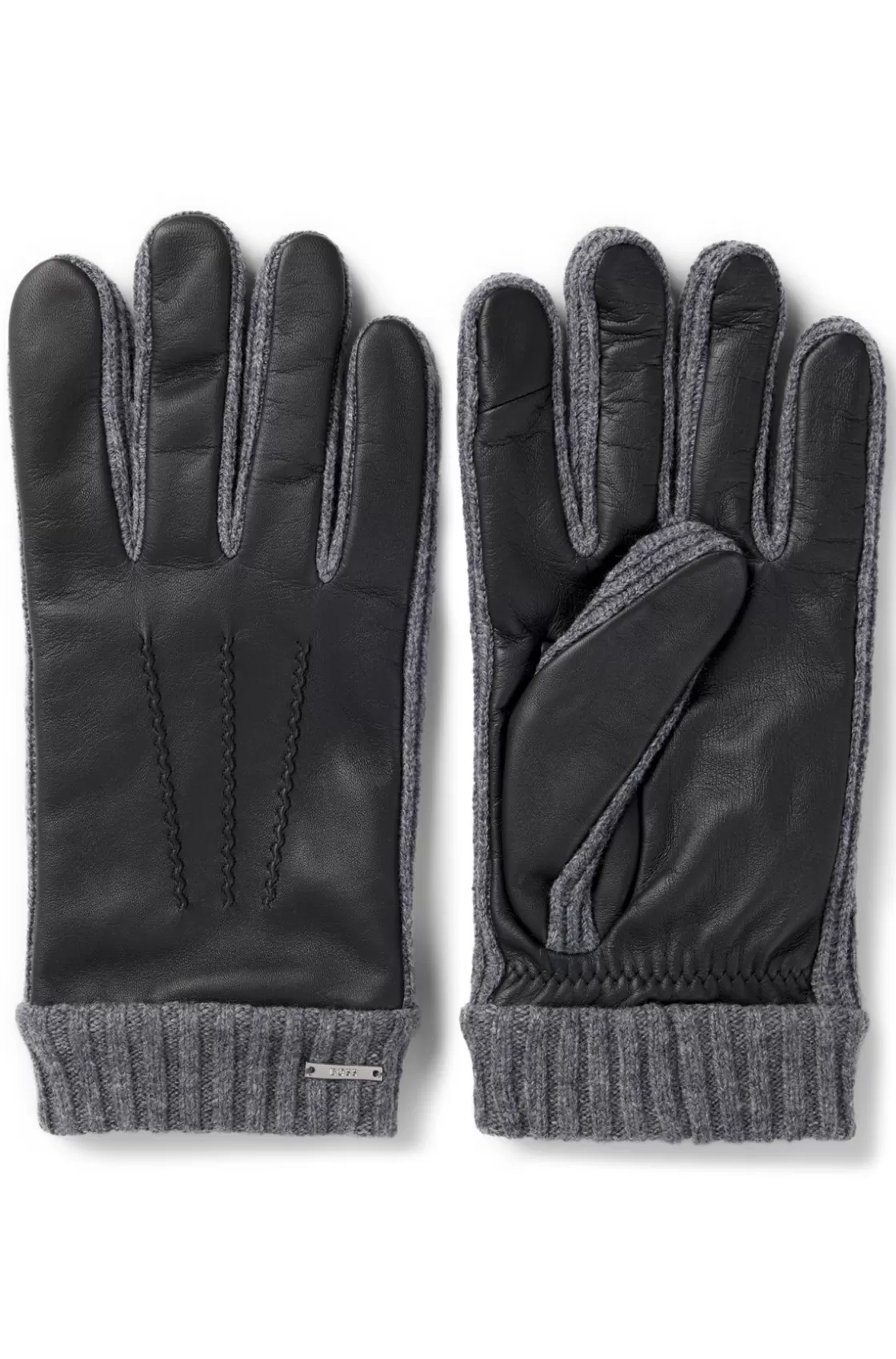 HUGO BOSS Logo-trim Gloves In Wool And Leather Black Hot