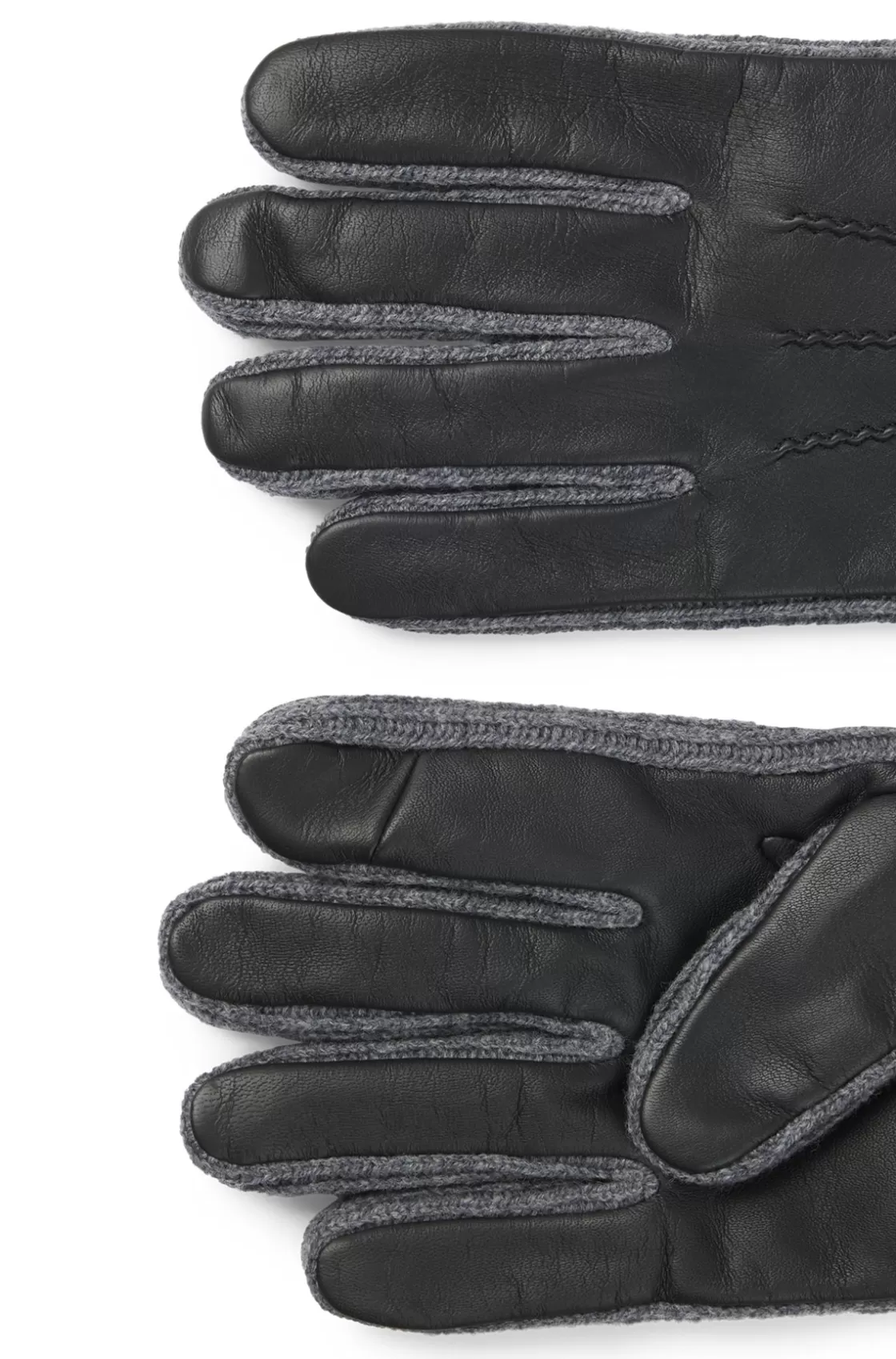 HUGO BOSS Logo-trim Gloves In Wool And Leather Black Hot