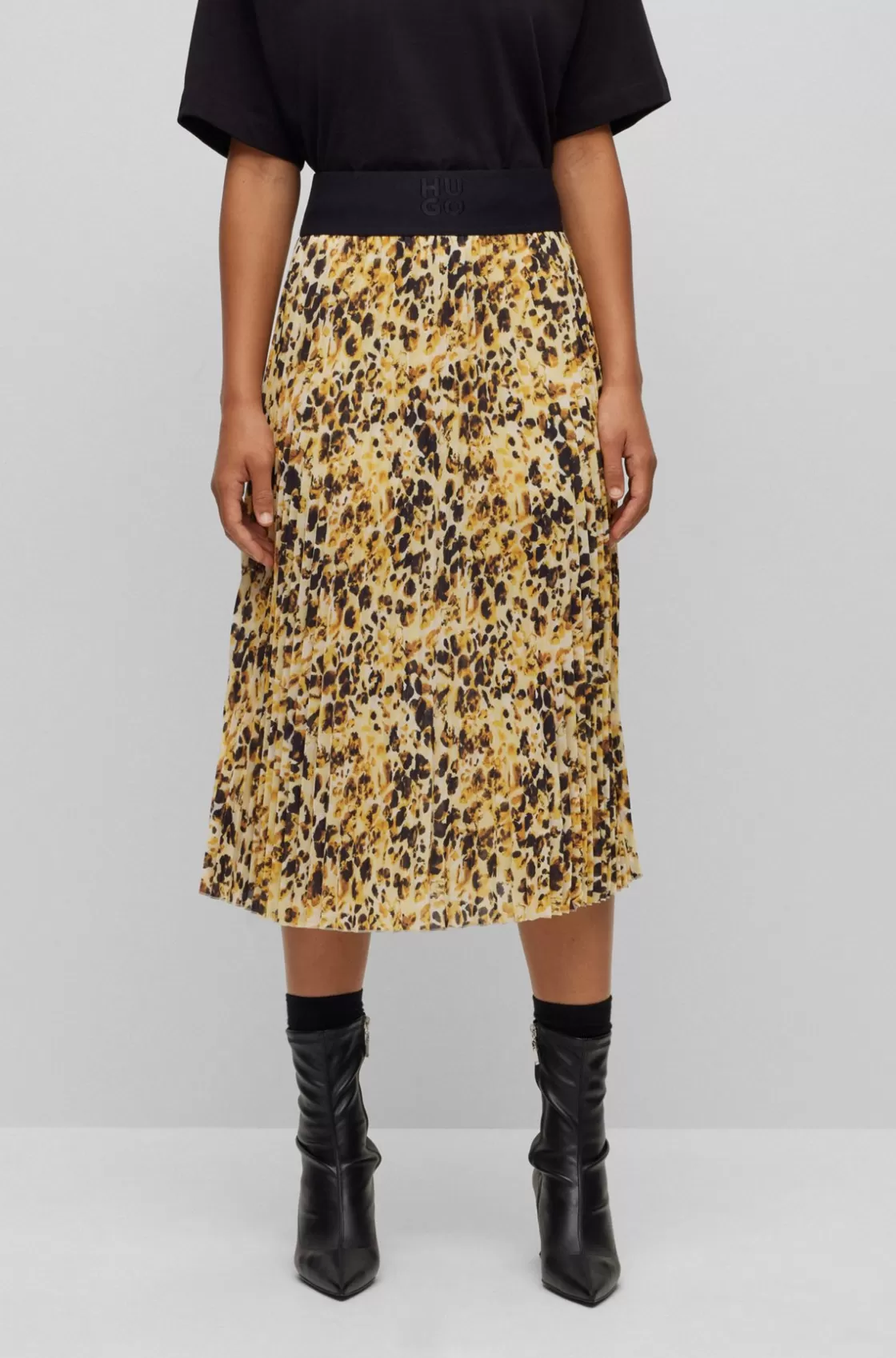 HUGO BOSS Logo-waistband Plissé Skirt With Watercolor Print Patterned Best Sale