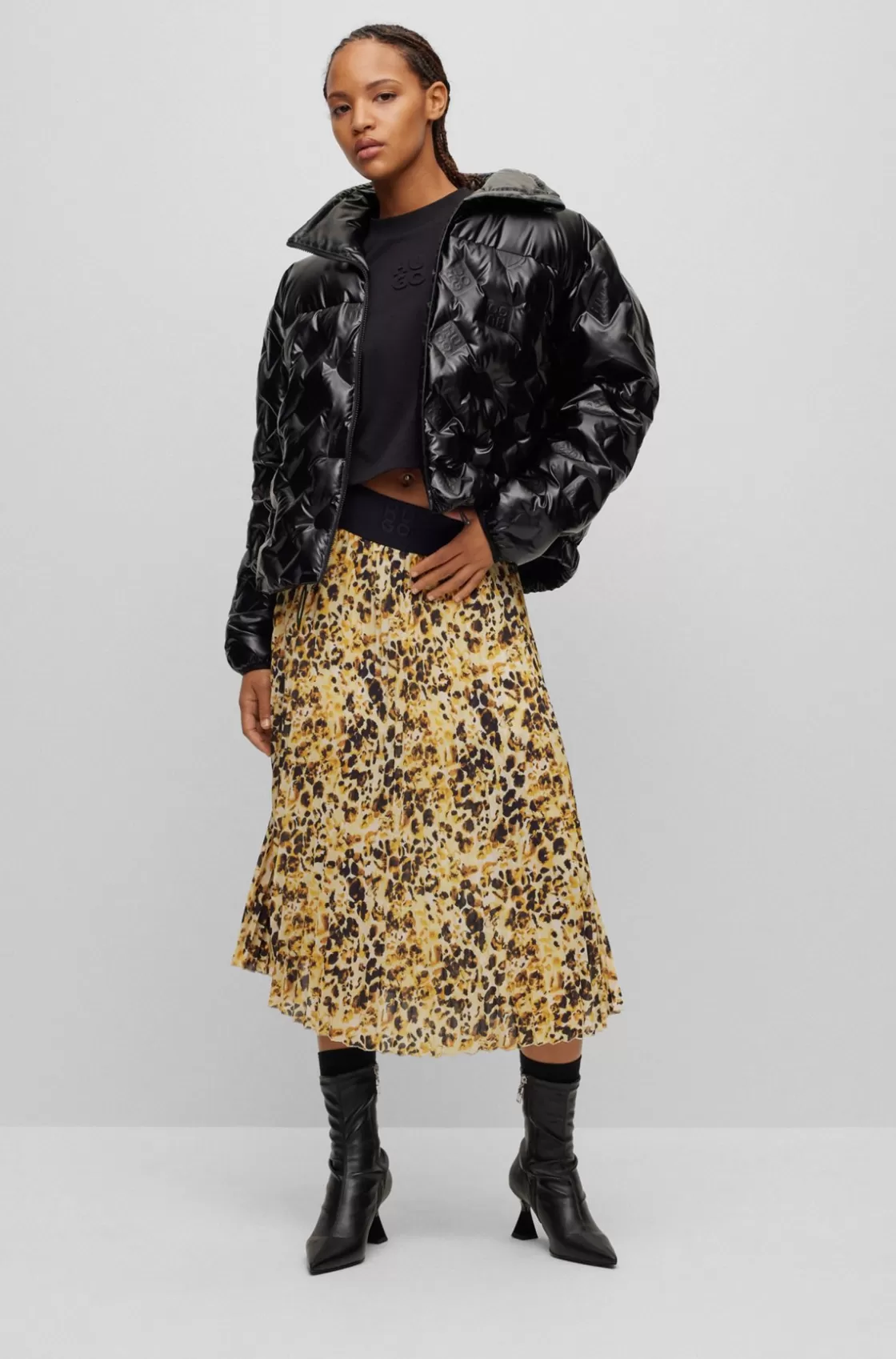 HUGO BOSS Logo-waistband Plissé Skirt With Watercolor Print Patterned Best Sale