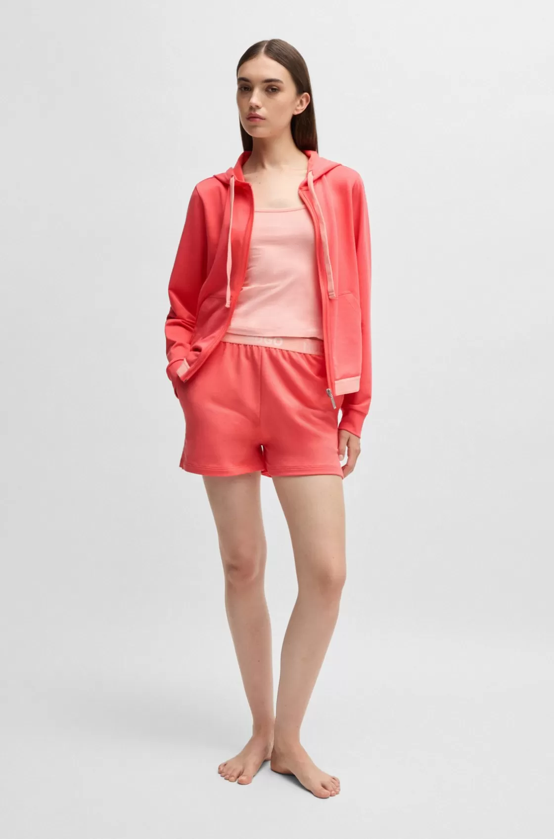 HUGO BOSS Logo-waistband Shorts In Terry Light Red Clearance