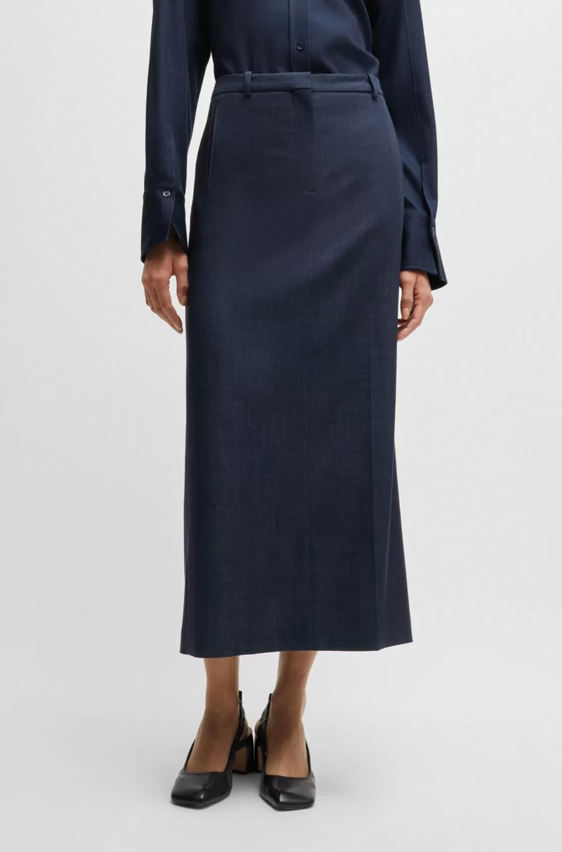 HUGO BOSS Long-length Skirt In Denim-effect Twill Light Blue Best Sale