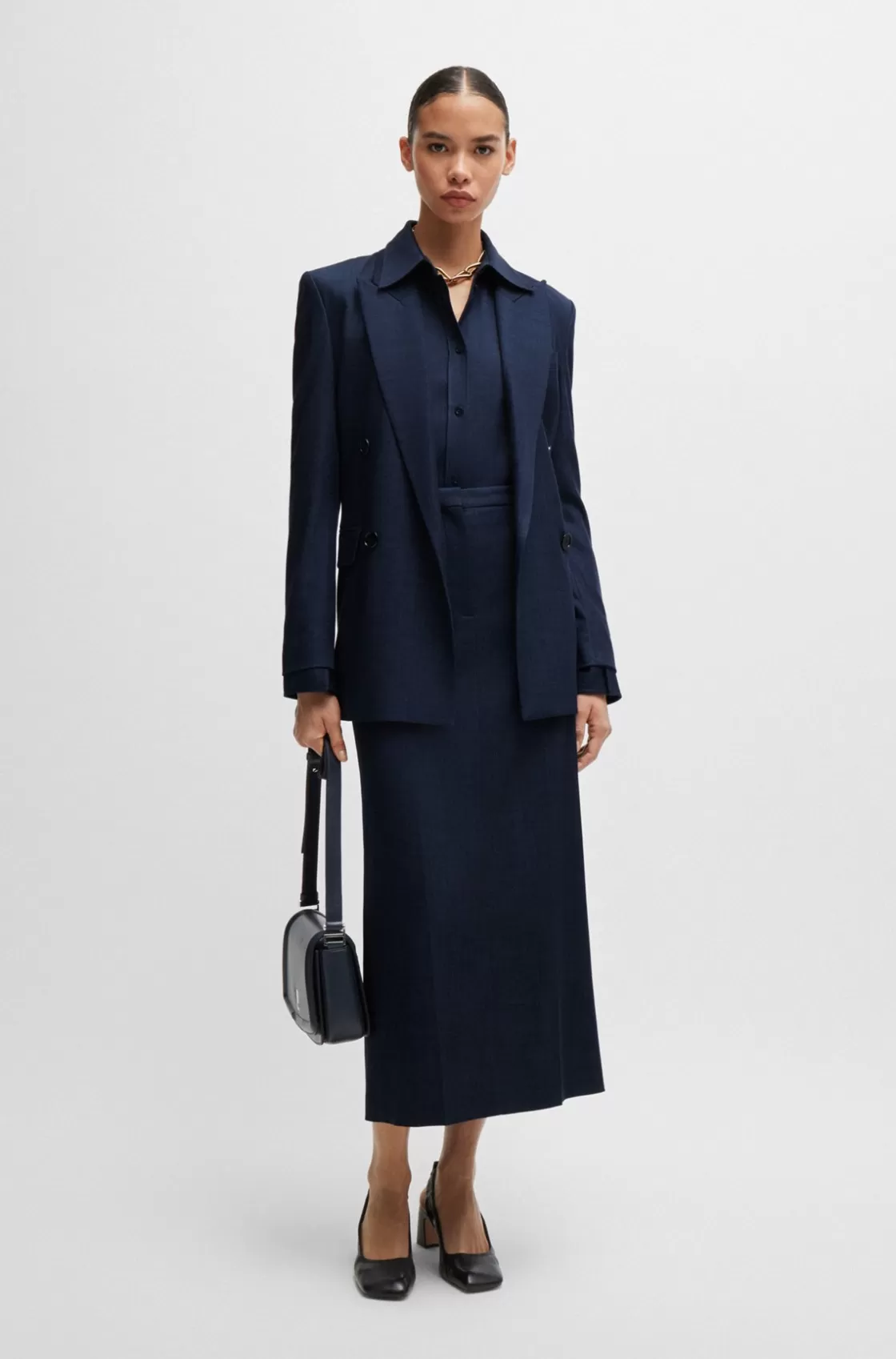 HUGO BOSS Long-length Skirt In Denim-effect Twill Light Blue Best Sale