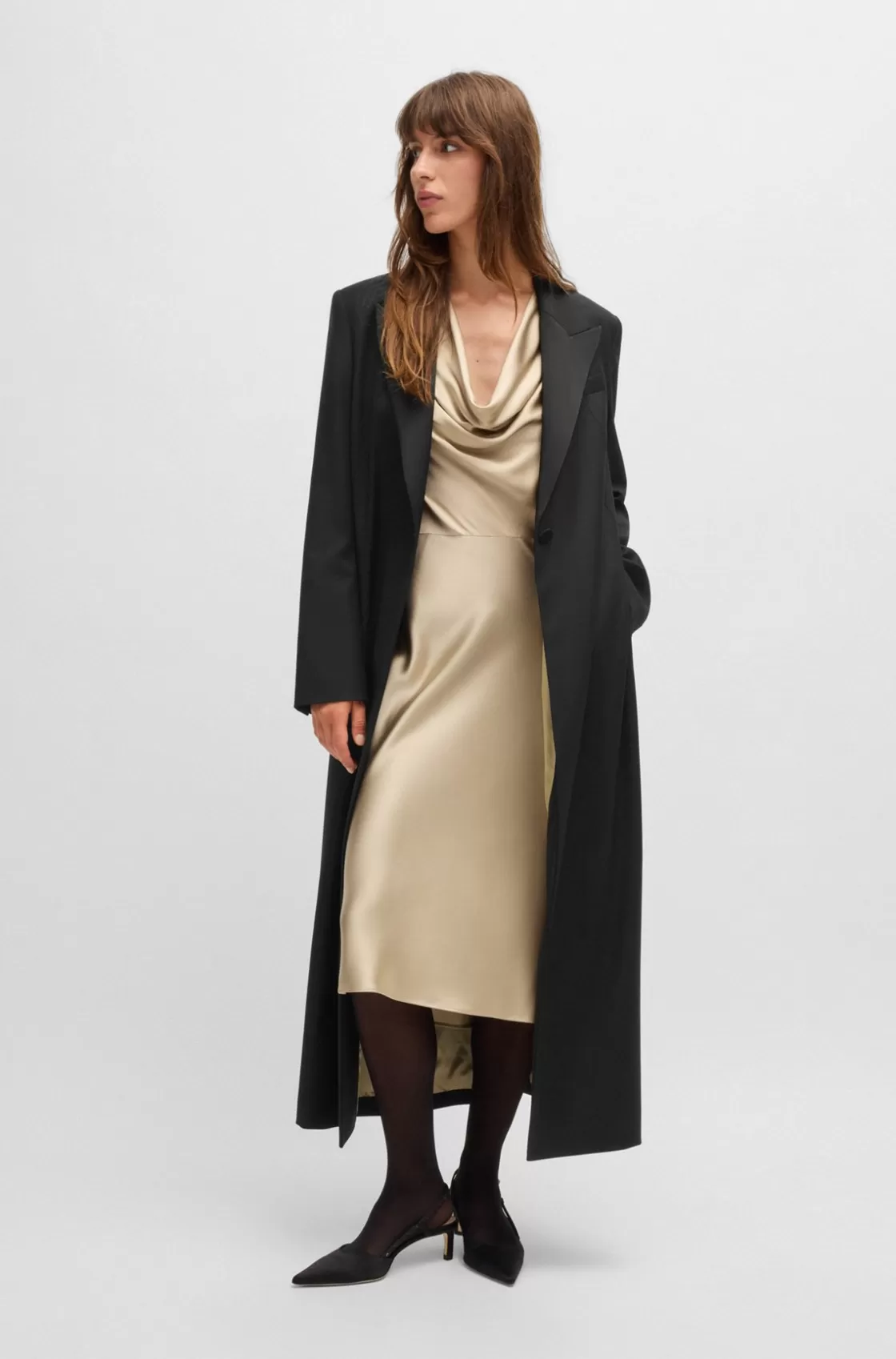 HUGO BOSS Long-length Tuxedo-style Coat In Stretch Fabric Black Sale