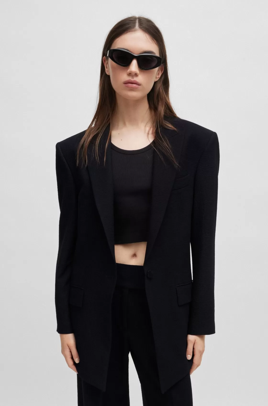 HUGO BOSS Longline Oversize-fit Jacket In Seersucker Fabric Light Blue Sale