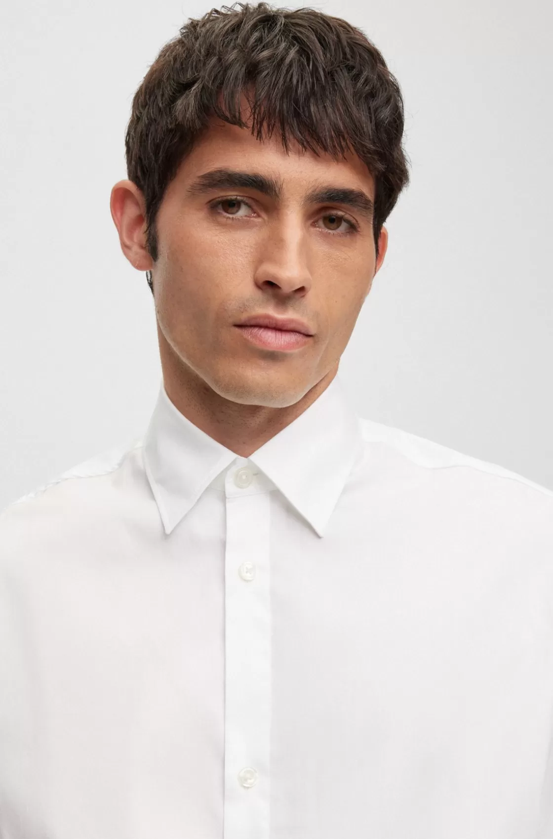 HUGO BOSS Longline Regular-fit Shirt In Easy-iron Cotton Poplin White Flash Sale