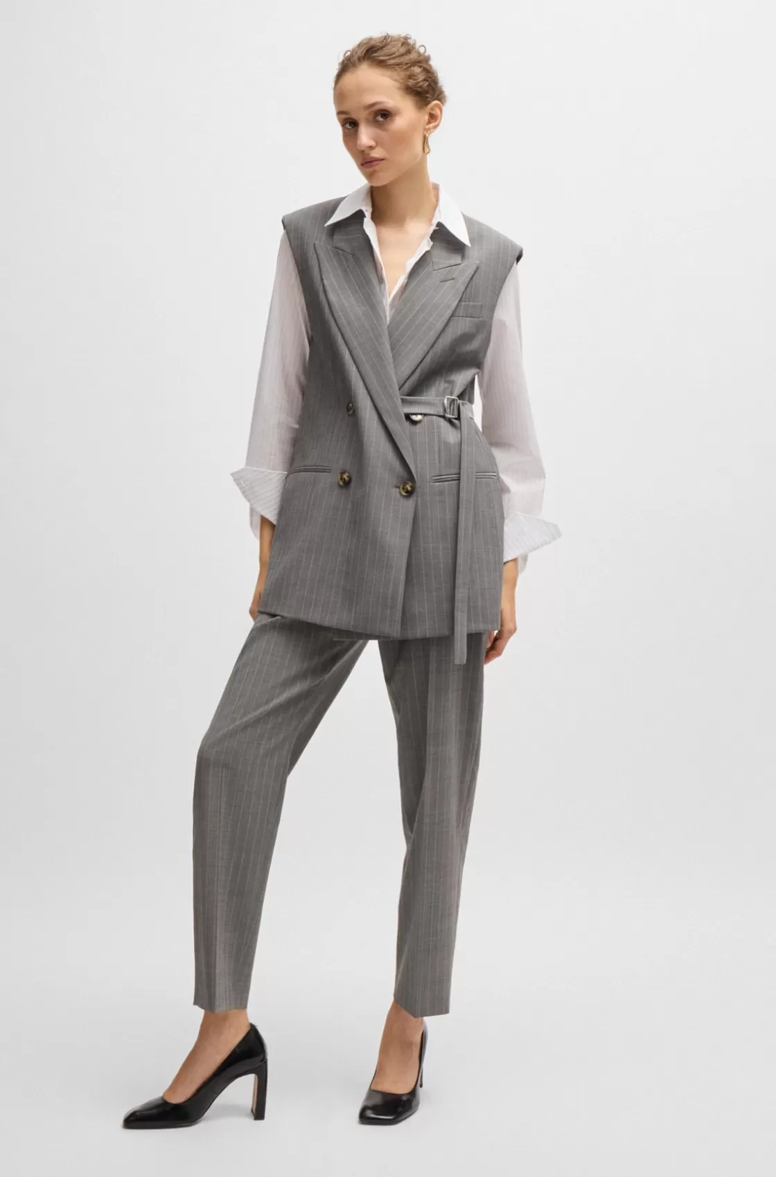 HUGO BOSS Long-sleeved Blouse In Pinstripe Cotton Patterned Best Sale