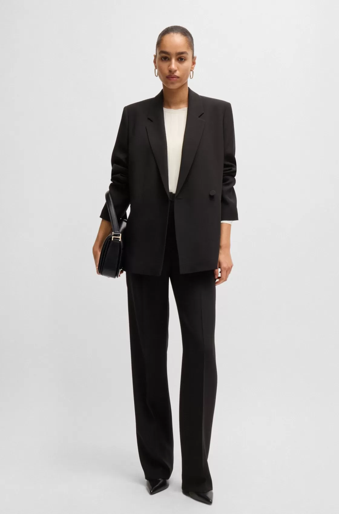 HUGO BOSS Long-sleeved Blouse In Washed Silk With Pleated Front White Outlet