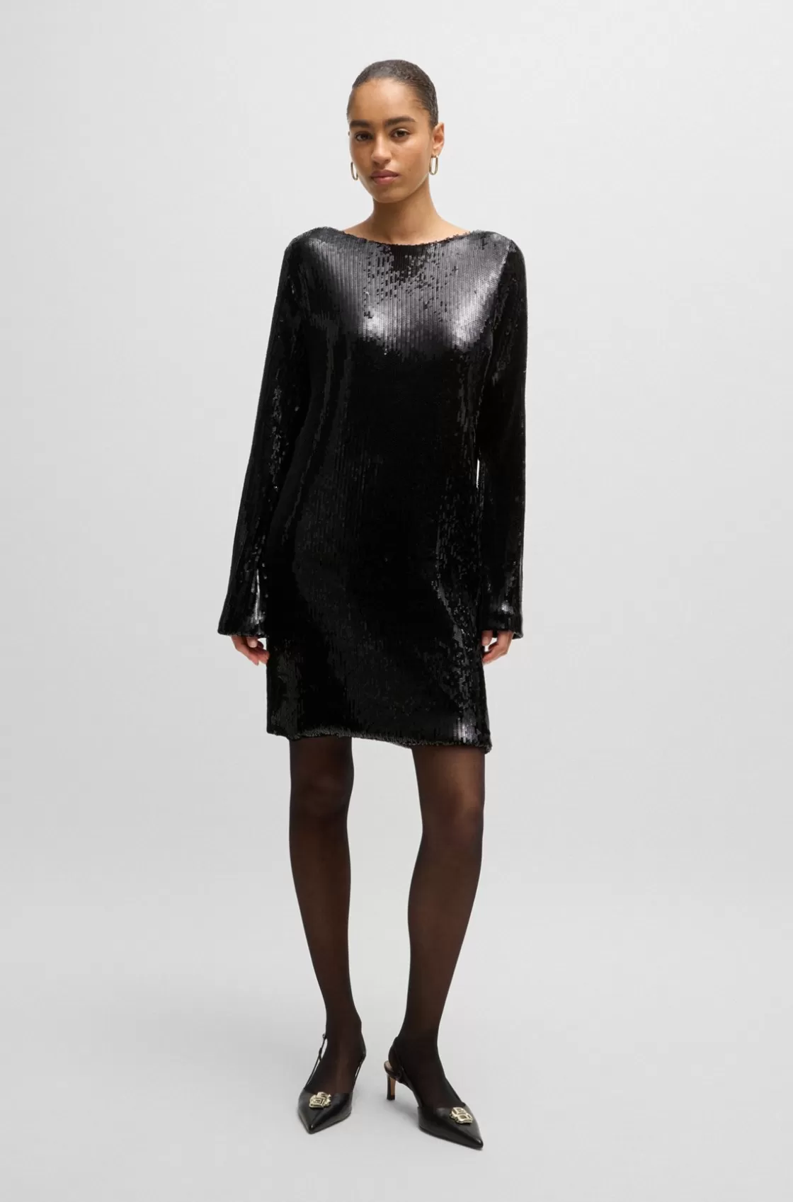 HUGO BOSS Long-sleeved Sequinned Dress Black Discount